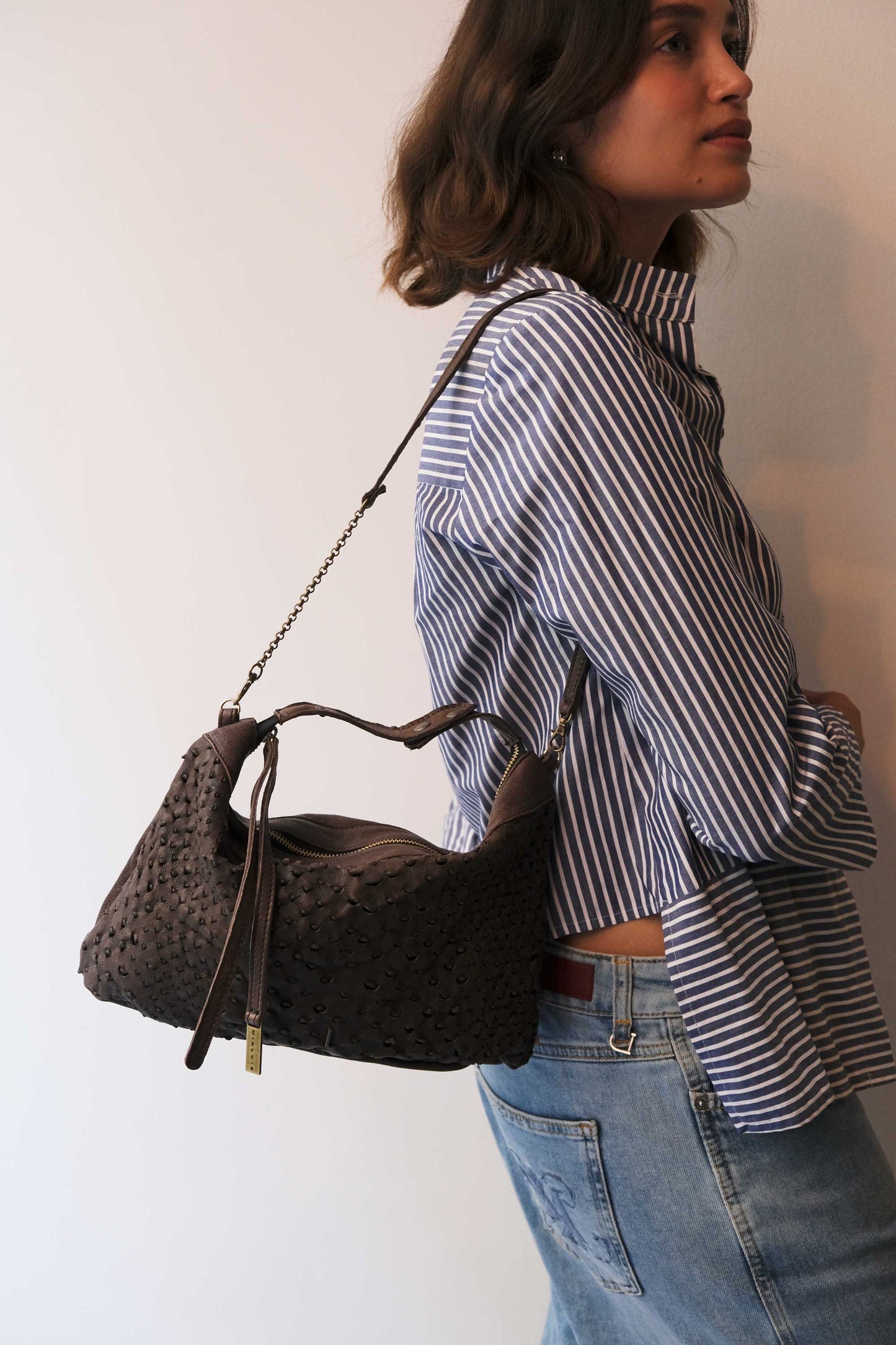 PRE ORDER discount 15%- Chicca Media hobo bag in brown perforated nappa - use code PREORDER15 - DELIVERY IS ESTIMATED WITHIN APPROXIMATELY 30 DAYS FROM THE ORDER DATE - Made in Italy -