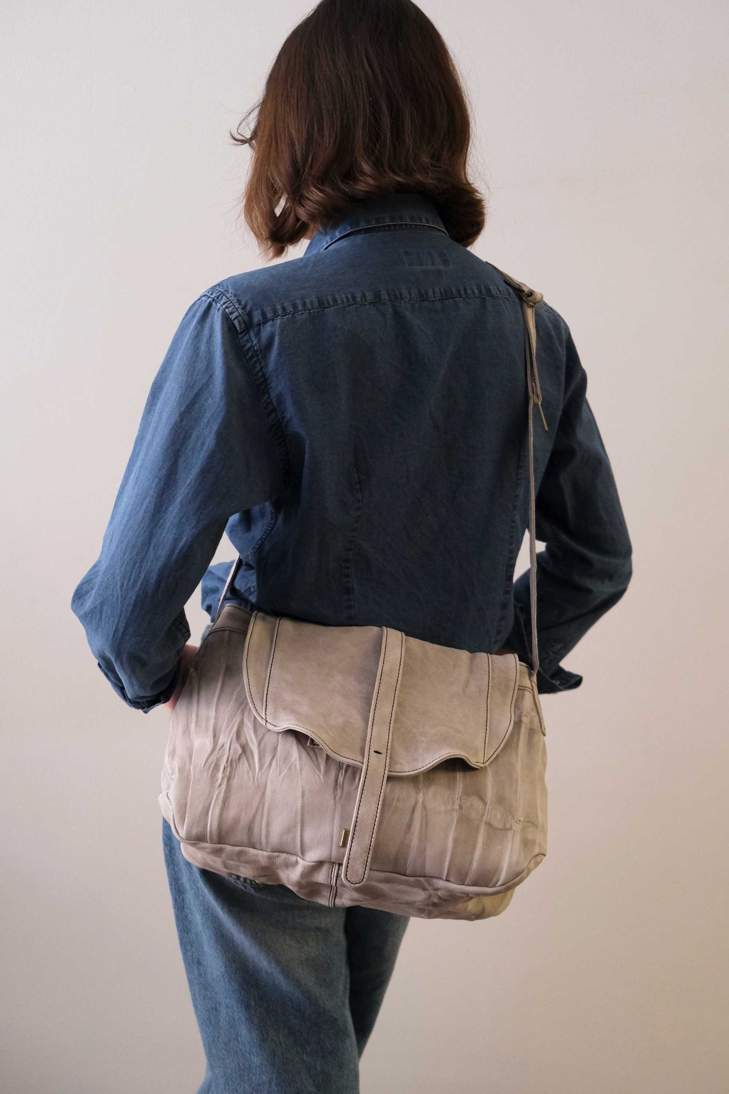 Do saddle bag in pomice soft nappa lomé - Made in Italy-