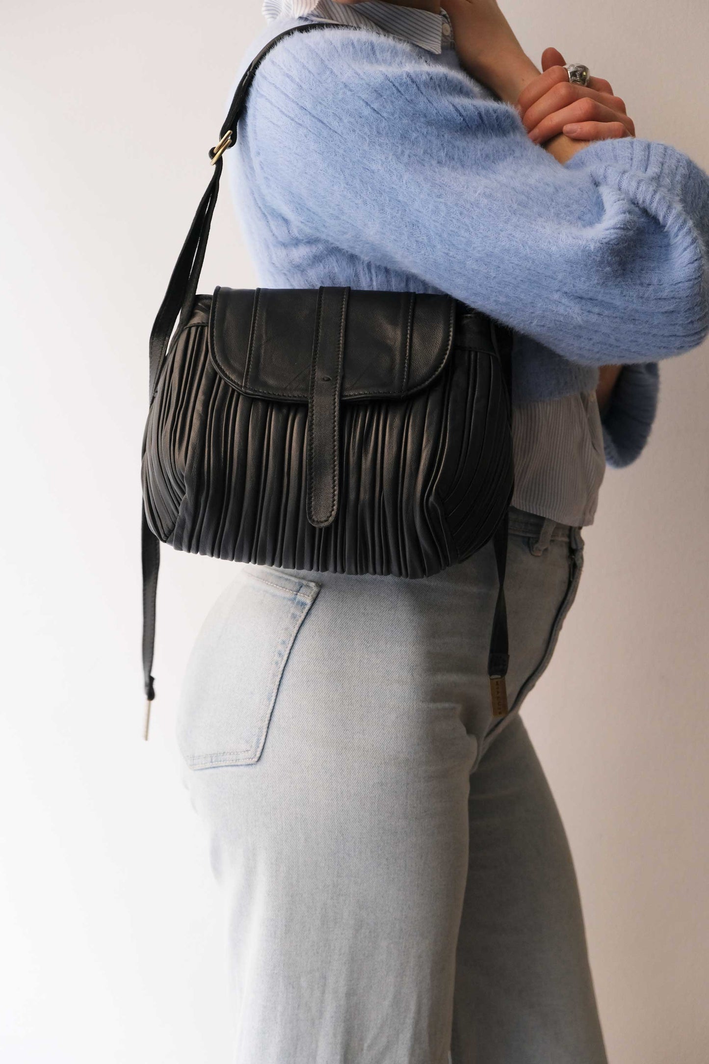 PRE ORDER discount 15%-Do mini saddle bag in pleated black colour nappa leather - use code PREORDER15 - DELIVERY IS ESTIMATED WITHIN APPROXIMATELY 30 DAYS FROM THE ORDER DATE- Made in Italy -