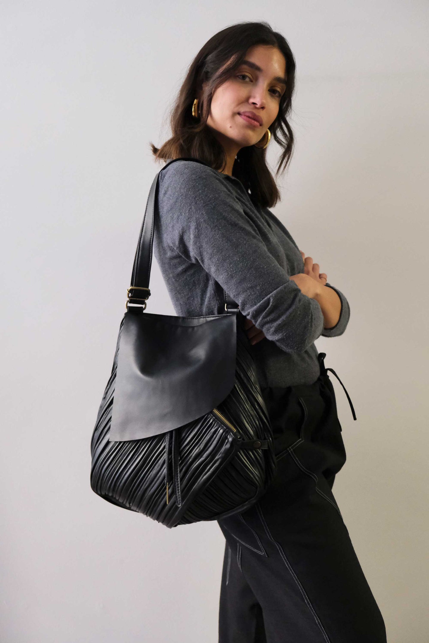 PRE ORDER discount 15%- tote bag in pleated black colour nappa leather - use code PREORDER15 - DELIVERY IS ESTIMATED WITHIN APPROXIMATELY 30 DAYS FROM THE ORDER DATE - Made in Italy -