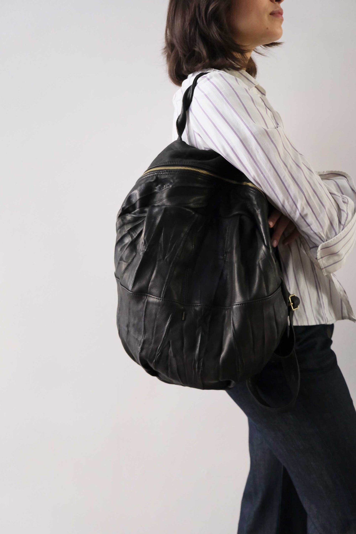 PRE ORDER discount 15%- Nerina backpack in leather black washed and soft lomè nappa leather - use code PREORDER15 - DELIVERY IS ESTIMATED WITHIN APPROXIMATELY 30 DAYS FROM THE ORDER DATE - Made in Italy -