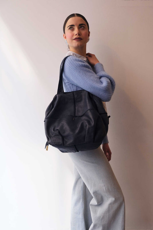 Reri bag navy garment-dyed leather - Made in Italy -