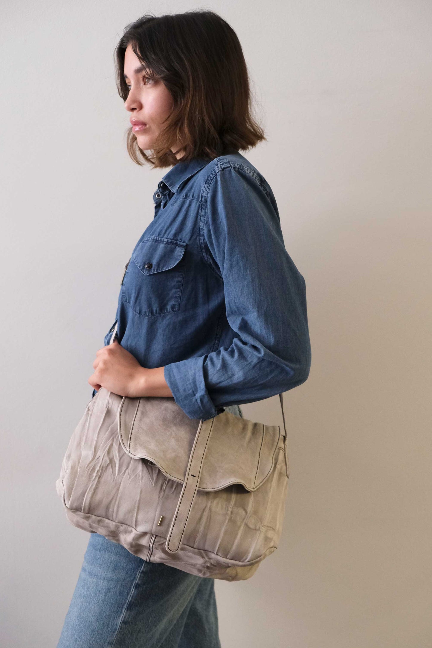 Do saddle bag in pomice soft nappa lomé - Made in Italy-