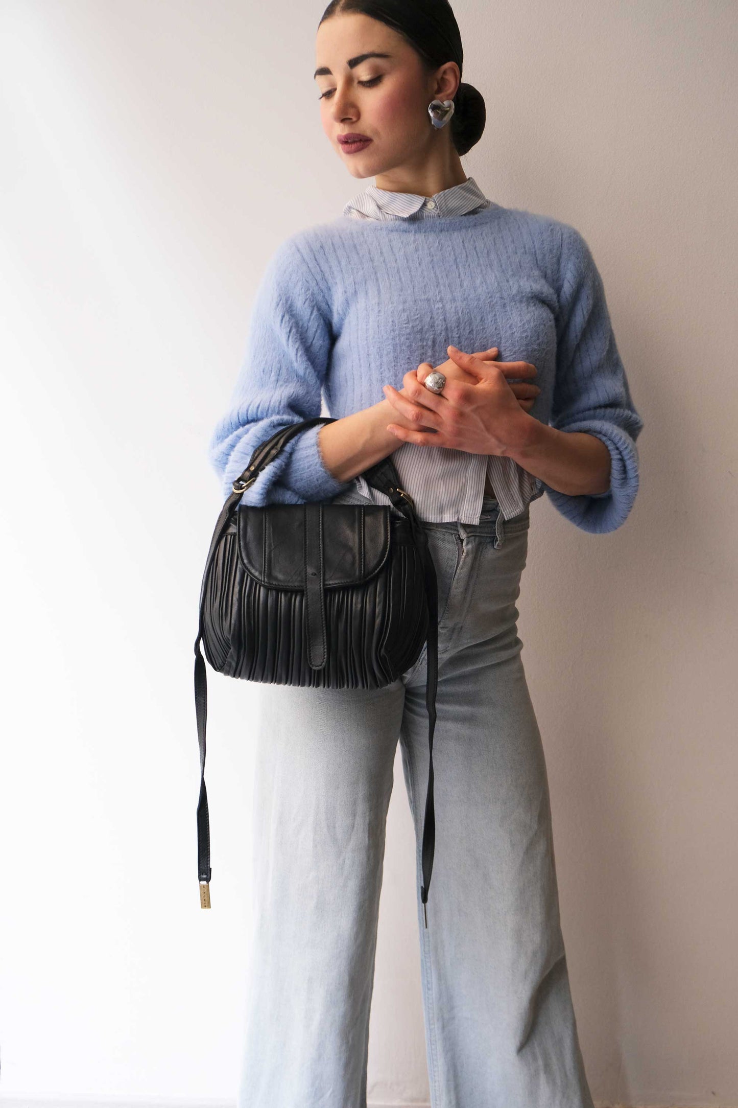 PRE ORDER discount 15%-Do mini saddle bag in pleated black colour nappa leather - use code PREORDER15 - DELIVERY IS ESTIMATED WITHIN APPROXIMATELY 30 DAYS FROM THE ORDER DATE- Made in Italy -