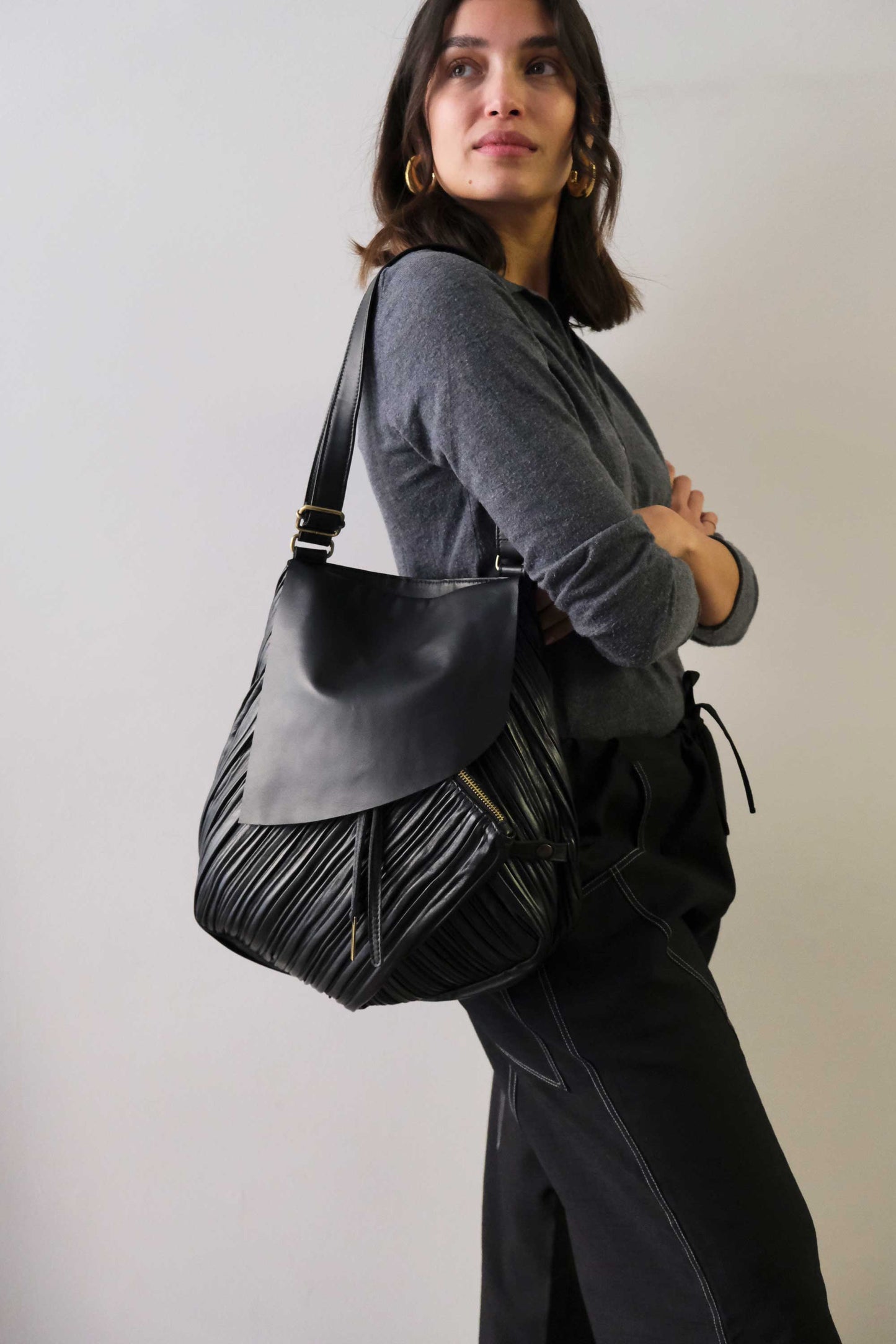 PRE ORDER discount 15%- tote bag in pleated black colour nappa leather - use code PREORDER15 - DELIVERY IS ESTIMATED WITHIN APPROXIMATELY 30 DAYS FROM THE ORDER DATE - Made in Italy -