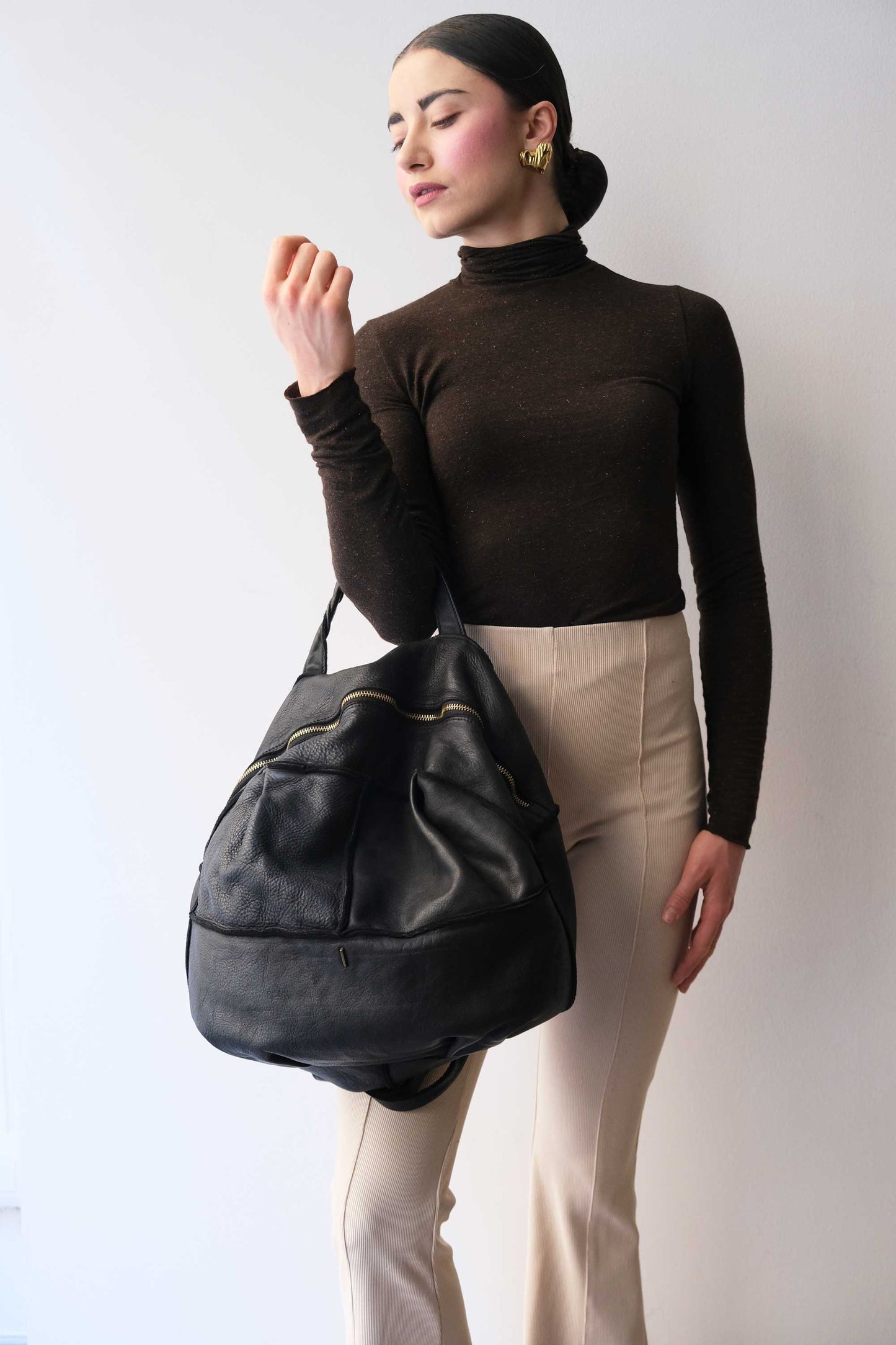 Reneri backpack black garment-dyed leather - Made in Italy -