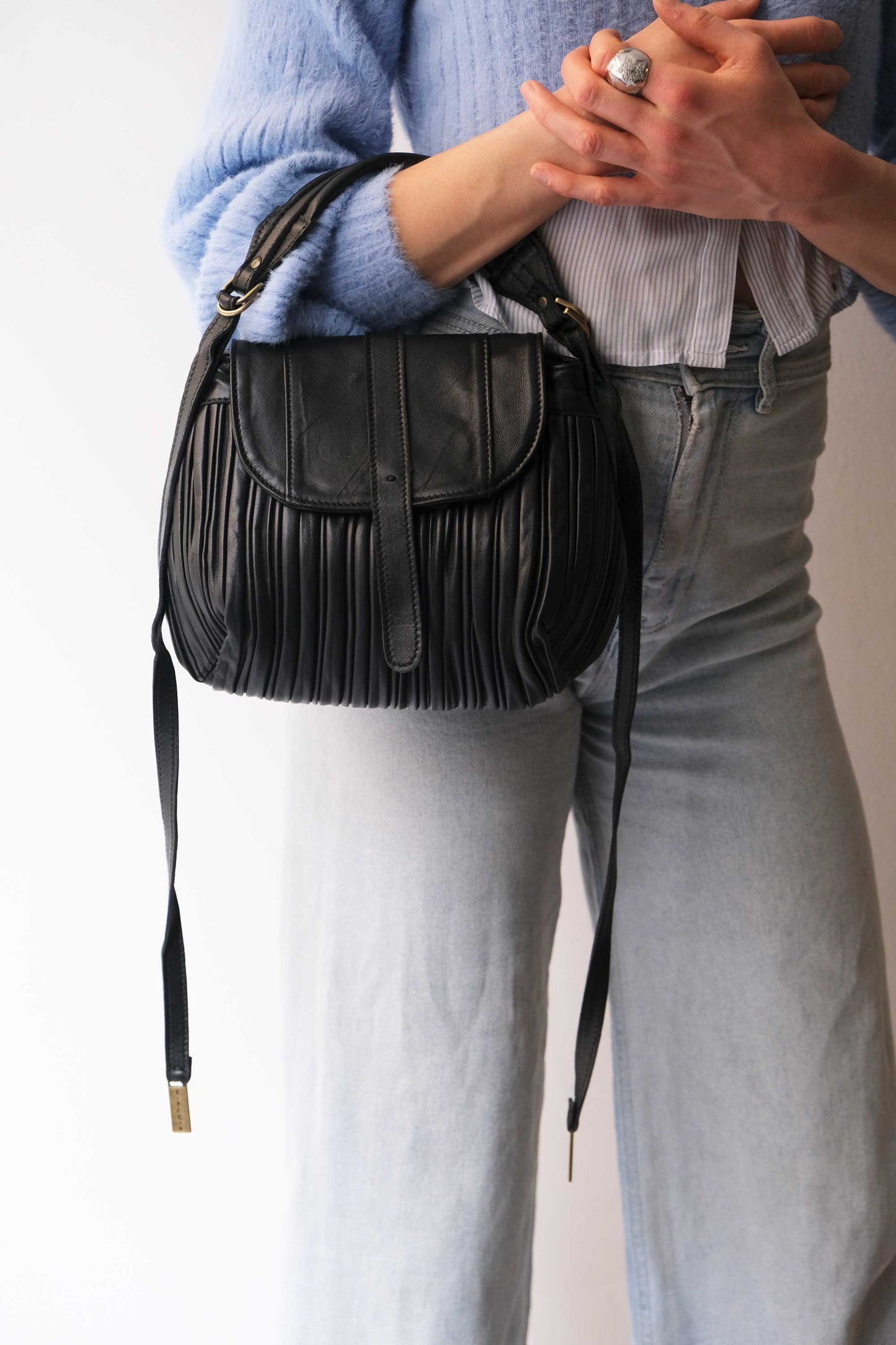 PRE ORDER discount 15%-Do mini saddle bag in pleated black colour nappa leather - use code PREORDER15 - DELIVERY IS ESTIMATED WITHIN APPROXIMATELY 30 DAYS FROM THE ORDER DATE- Made in Italy -