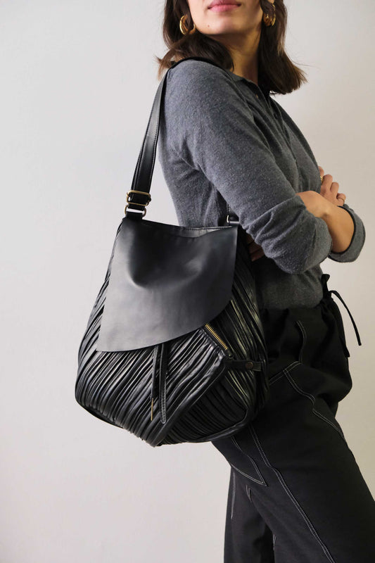 PRE ORDER discount 15%- tote bag in pleated black colour nappa leather - use code PREORDER15 - DELIVERY IS ESTIMATED WITHIN APPROXIMATELY 30 DAYS FROM THE ORDER DATE - Made in Italy -