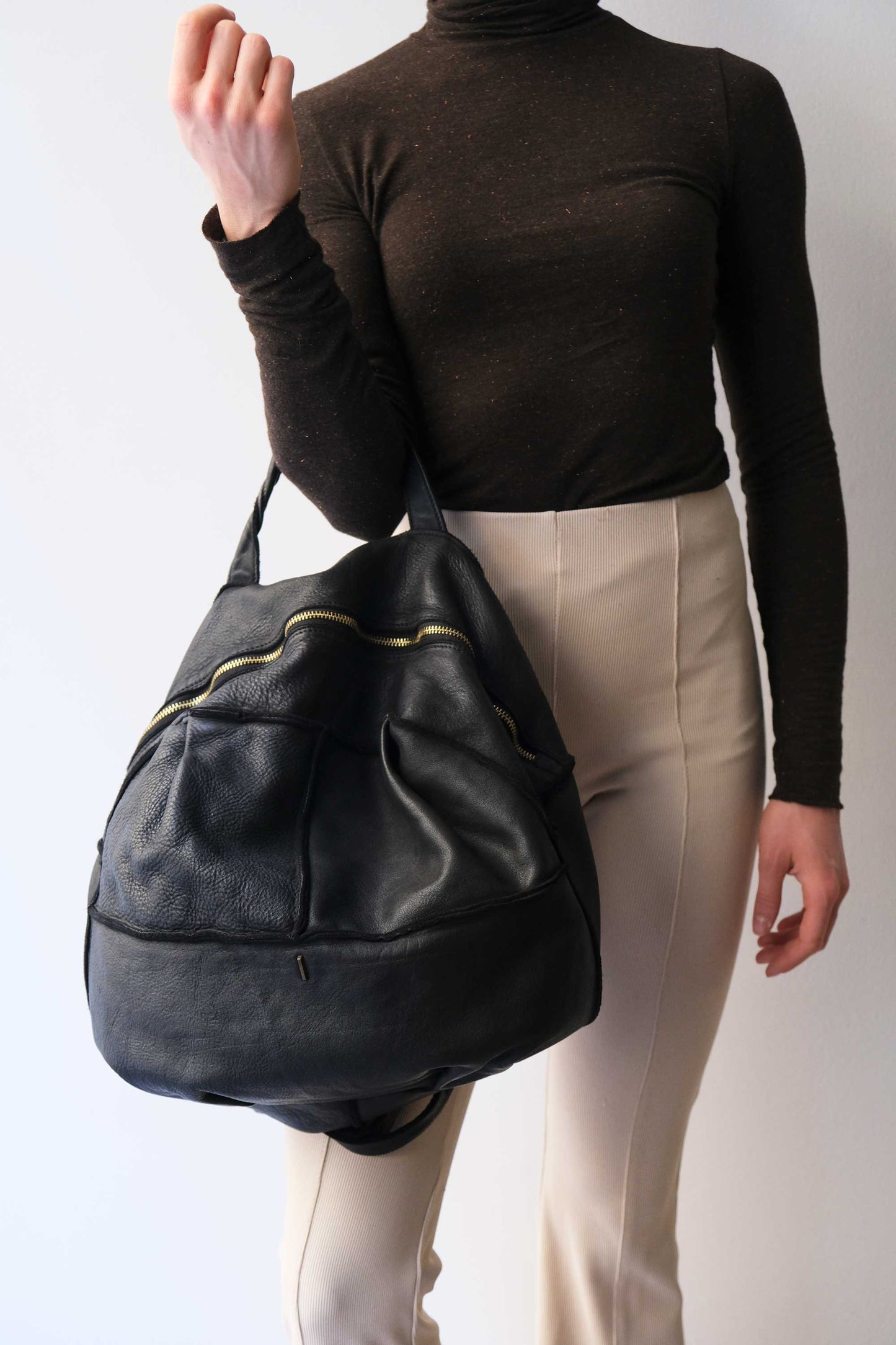 Reneri backpack black garment-dyed leather - Made in Italy -