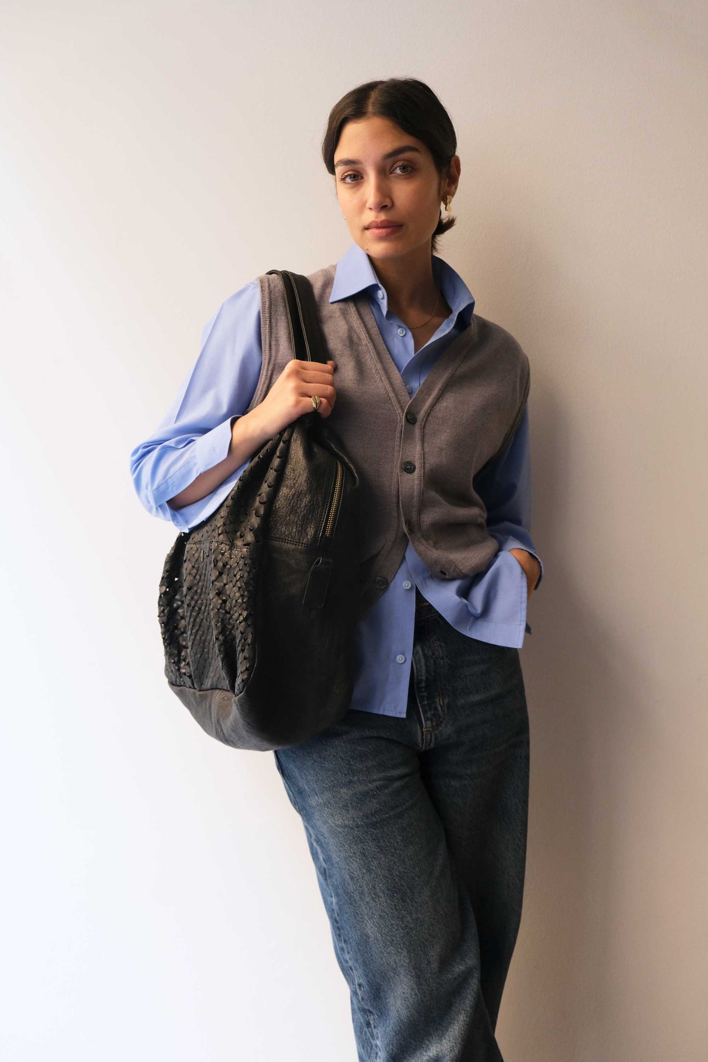 PRE ORDER discount 15%- Riri tote bag in black perforated nappa- use code PREORDER15 - DELIVERY IS ESTIMATED WITHIN APPROXIMATELY 30 DAYS FROM THE ORDER DATE - Made in Italy -