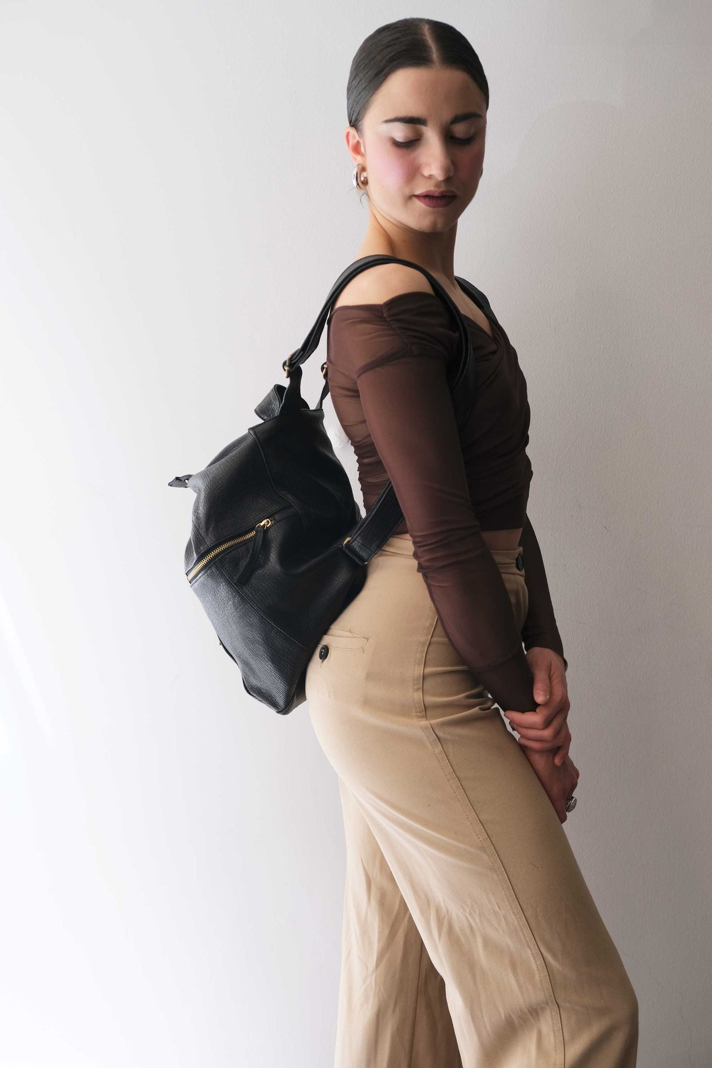 Vicky2 backpack in black shark-print vegetable-tanned nappa leather - Made in Italy -