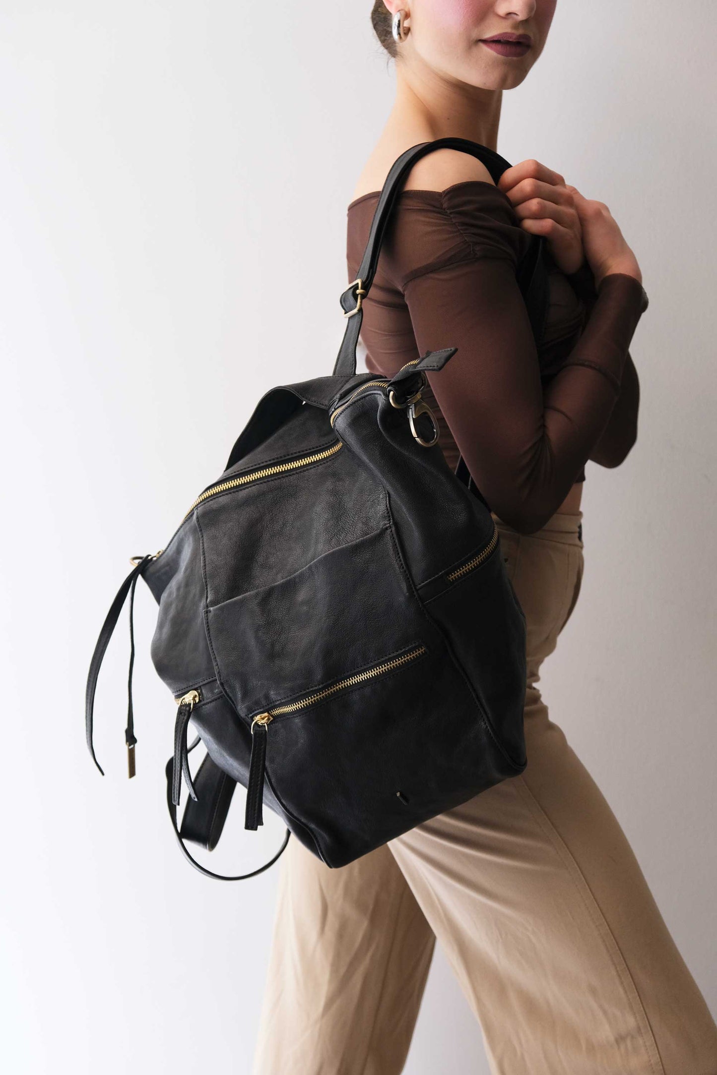 Vicky 2 backpack in black vegetable - Made in Italy -