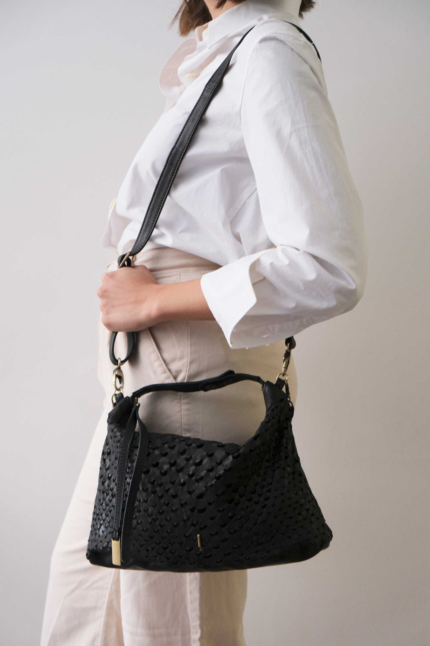 PRE ORDER discount 15%- Chicca Media hobo bag in black perforated nappa - use code PREORDER15 - DELIVERY IS ESTIMATED WITHIN APPROXIMATELY 30 DAYS FROM THE ORDER DATE- Made in Italy -