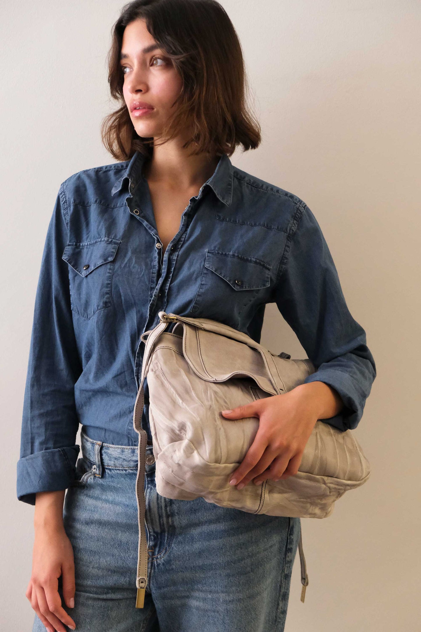 Do saddle bag in pomice soft nappa lomé - Made in Italy-