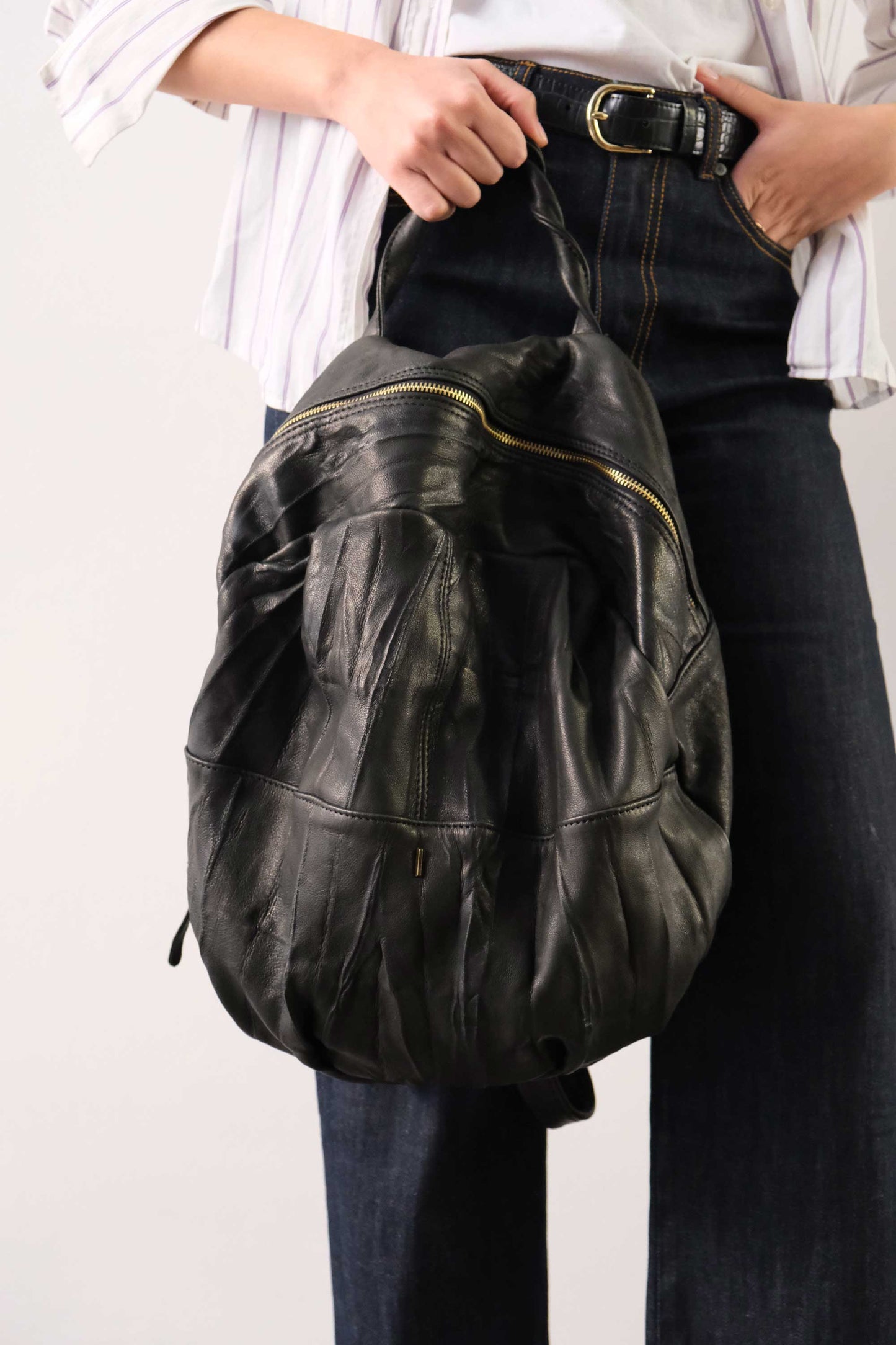 PRE ORDER discount 15%- Nerina backpack in leather black washed and soft lomè nappa leather - use code PREORDER15 - DELIVERY IS ESTIMATED WITHIN APPROXIMATELY 30 DAYS FROM THE ORDER DATE - Made in Italy -