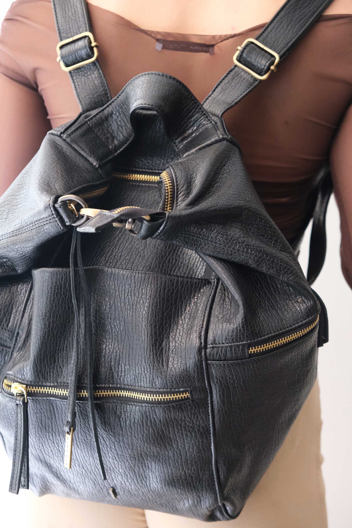 Vicky2 backpack in black shark-print vegetable-tanned nappa leather - Made in Italy -