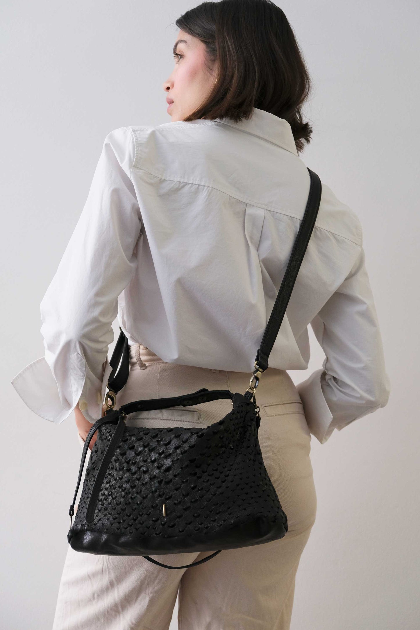 PRE ORDER discount 15%- Chicca Media hobo bag in black perforated nappa - use code PREORDER15 - DELIVERY IS ESTIMATED WITHIN APPROXIMATELY 30 DAYS FROM THE ORDER DATE- Made in Italy -