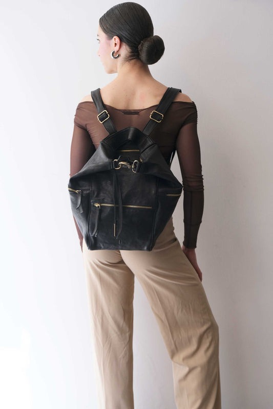 Vicky 2 backpack in black vegetable - Made in Italy -