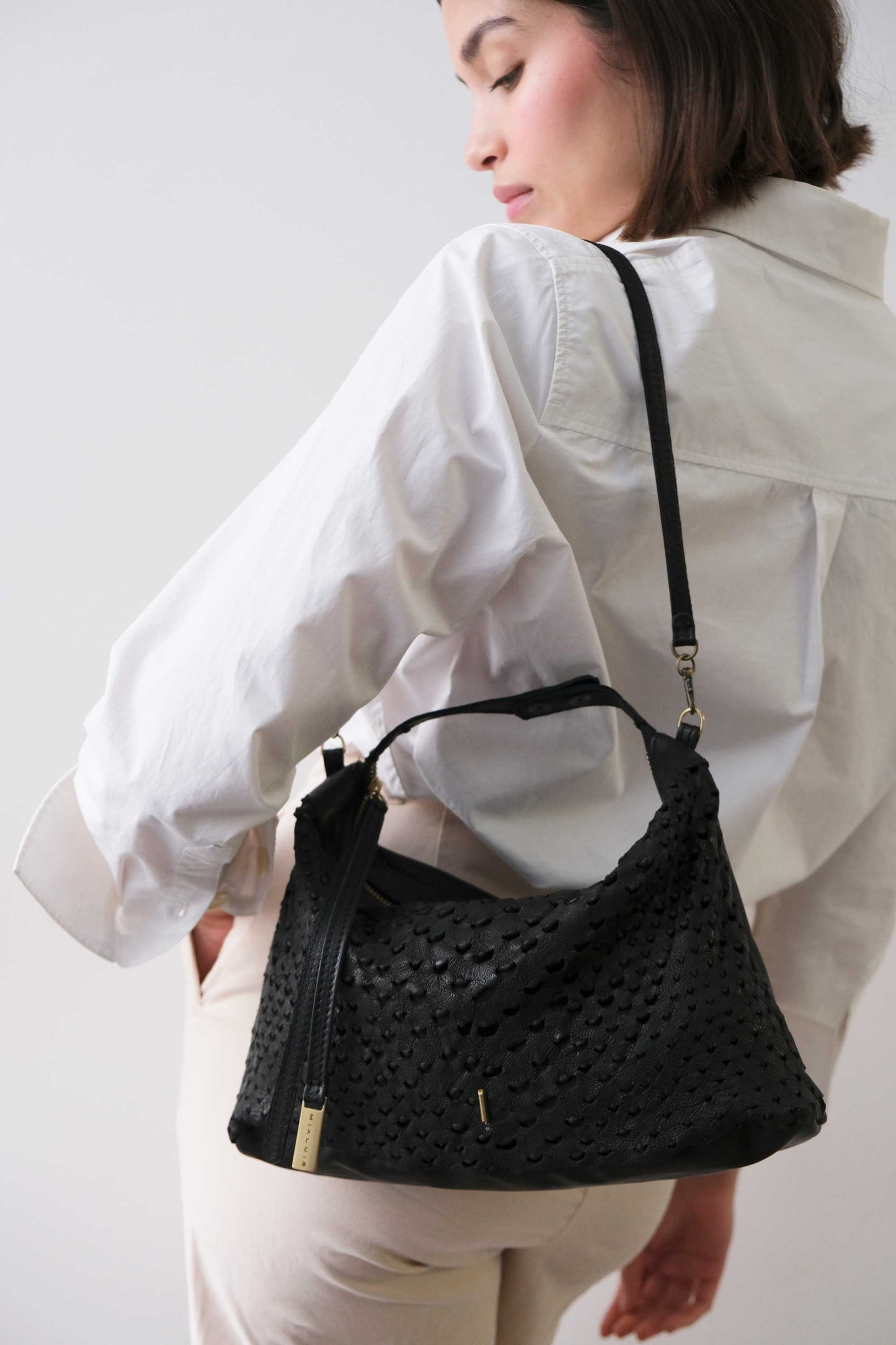 PRE ORDER discount 15%- Chicca Media hobo bag in black perforated nappa - use code PREORDER15 - DELIVERY IS ESTIMATED WITHIN APPROXIMATELY 30 DAYS FROM THE ORDER DATE- Made in Italy -