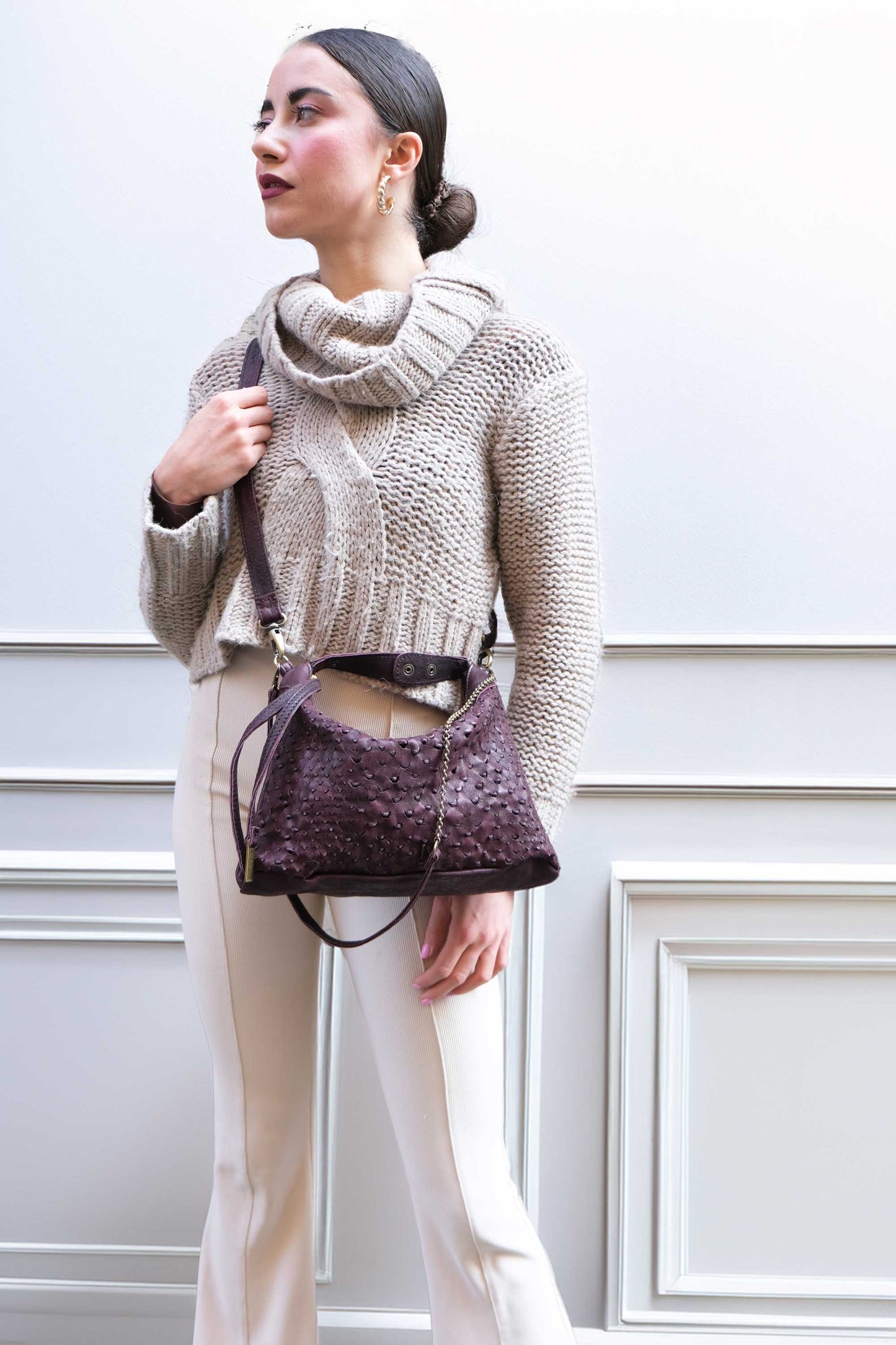 PRE ORDER discount 15%-Chicca Media hobo bag in plum perforated nappa - use code PREORDER15 - DELIVERY IS ESTIMATED WITHIN APPROXIMATELY 30 DAYS FROM THE ORDER DATE- Made in Italy -