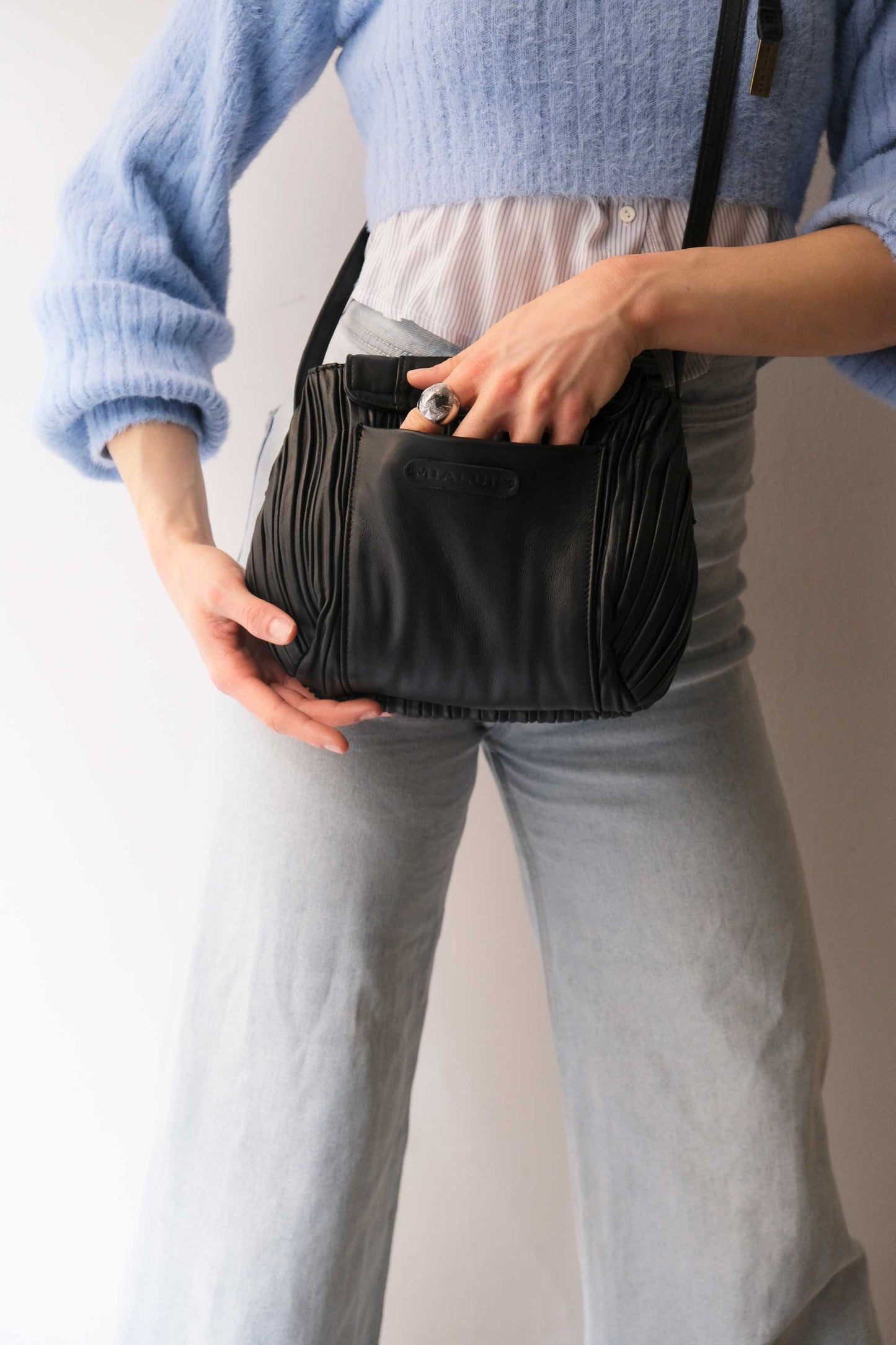 PRE ORDER discount 15%-Do mini saddle bag in pleated black colour nappa leather - use code PREORDER15 - DELIVERY IS ESTIMATED WITHIN APPROXIMATELY 30 DAYS FROM THE ORDER DATE- Made in Italy -