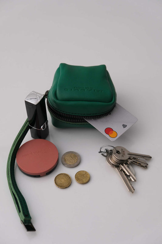 Dream box mini pochette in emerald soft leather - Made in Italy -