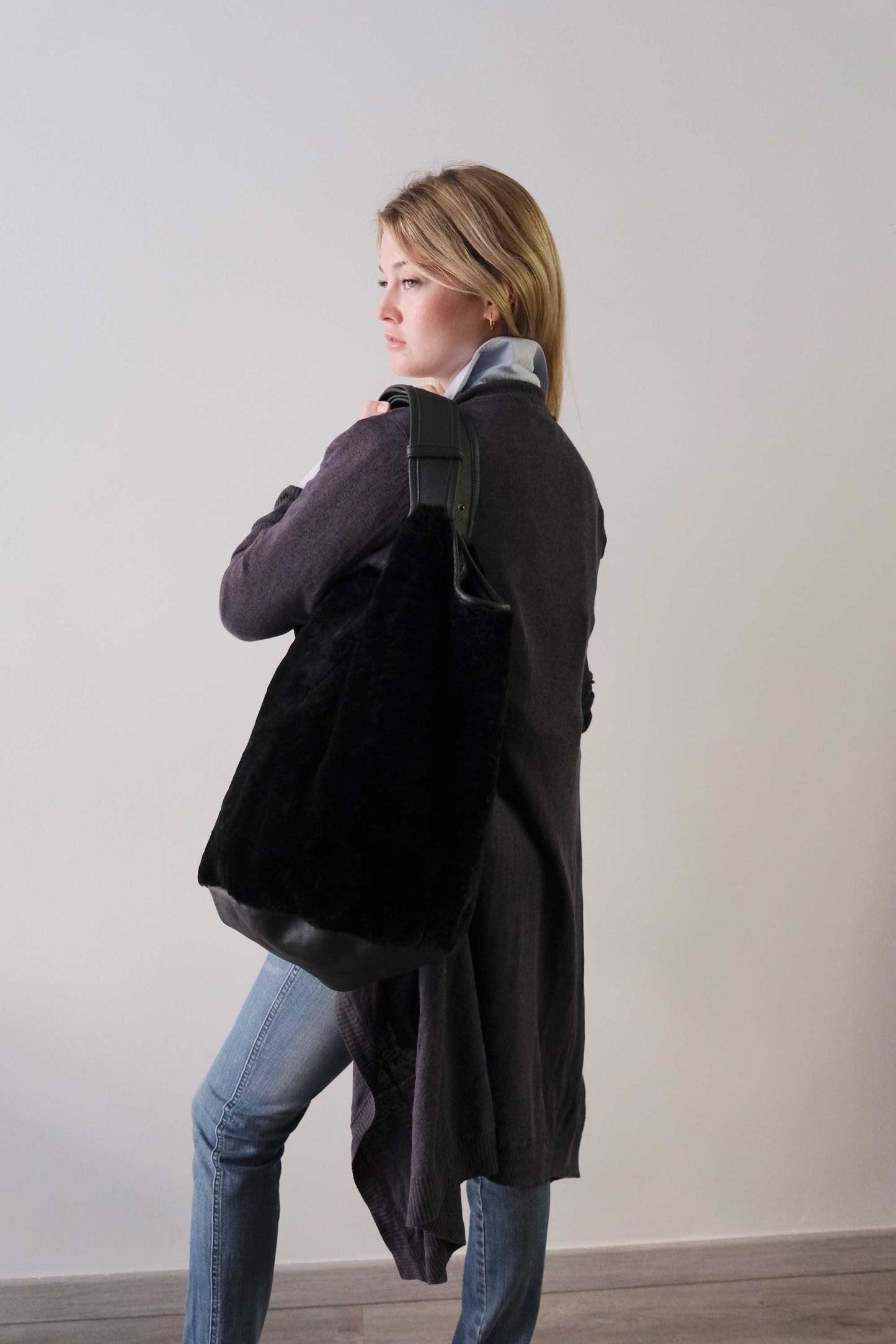 Lena tote bag in montone nera - Made in Italy -