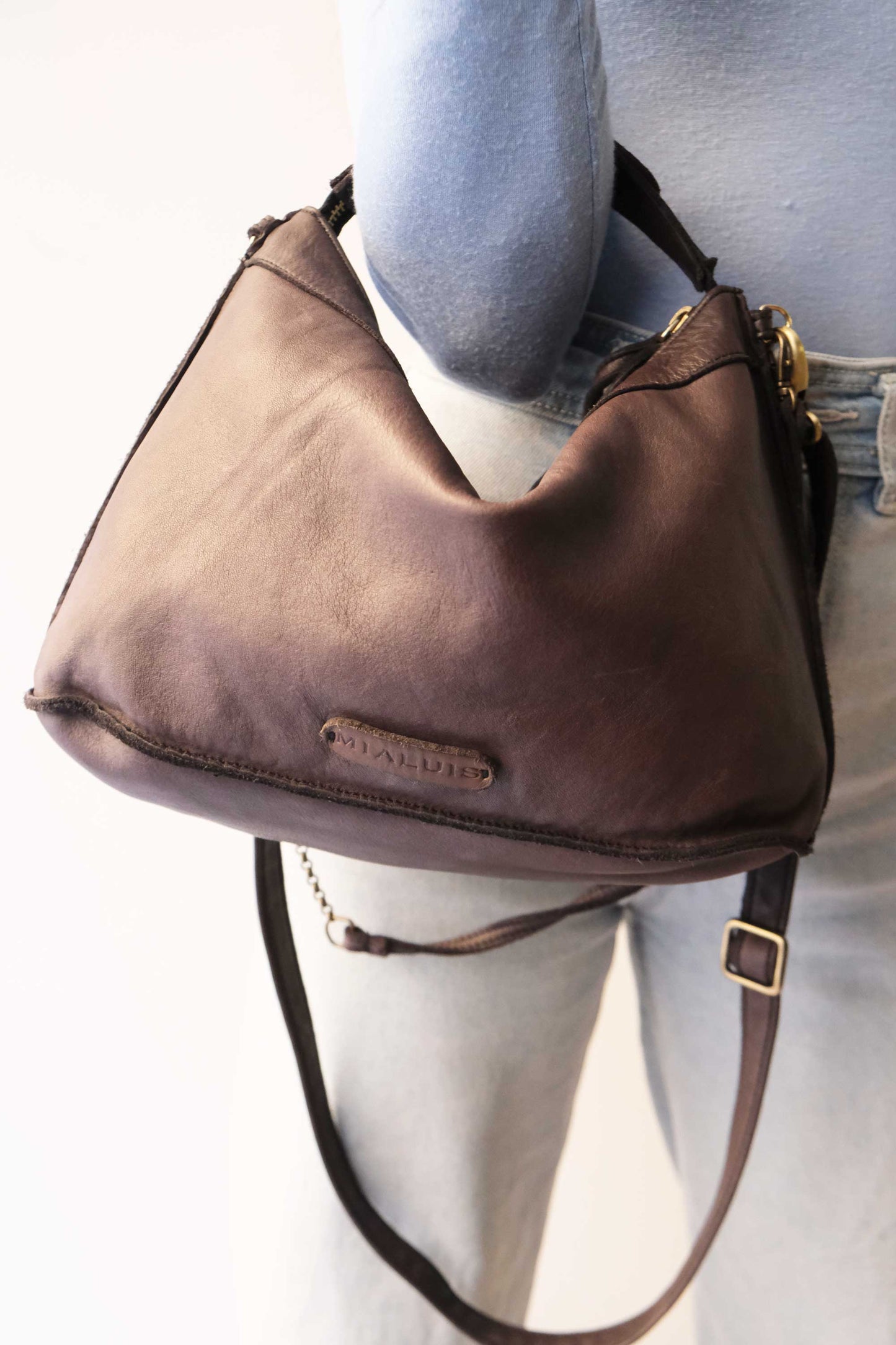 Rechi media hobo bag brown garment-dyed leather - Made in Italy -