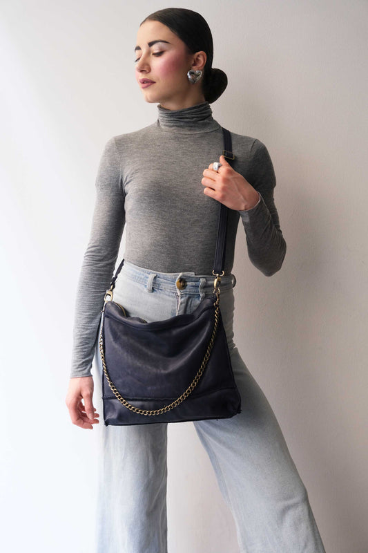 Rezoe navy garment-dyed leather - Made in Italy -