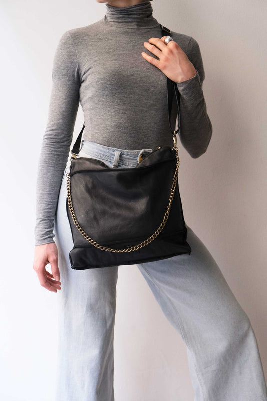 Rezoe black garment-dyed leather - Made in Italy -