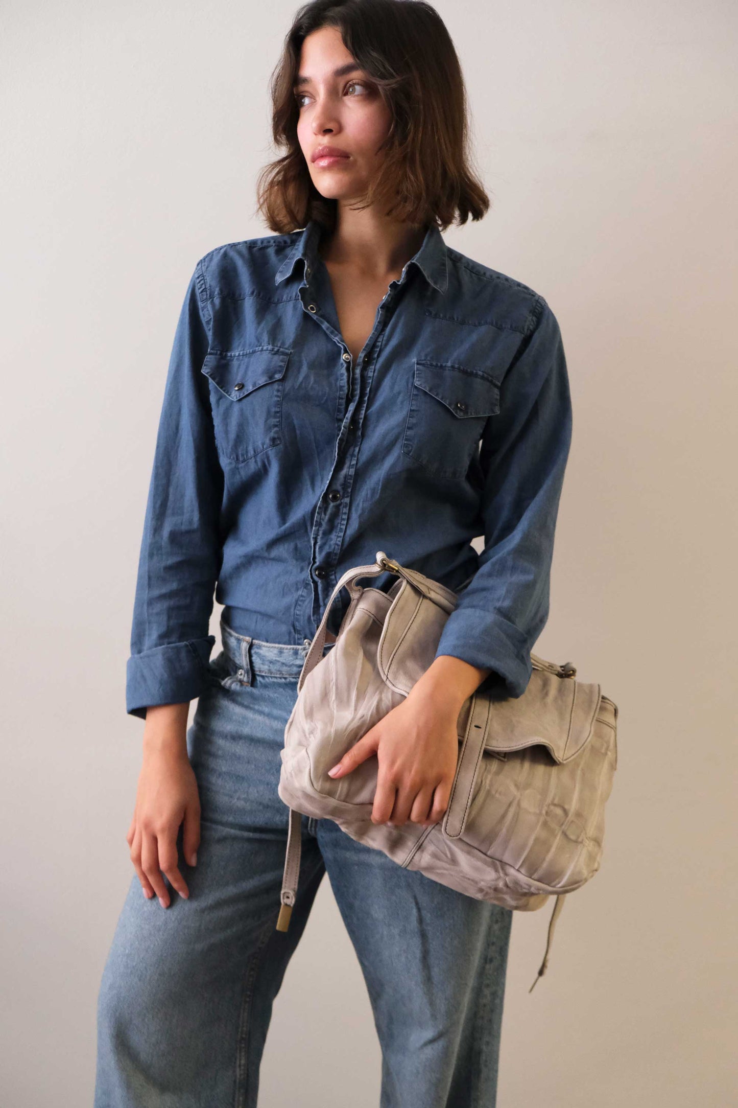 Do saddle bag in pomice soft nappa lomé - Made in Italy-