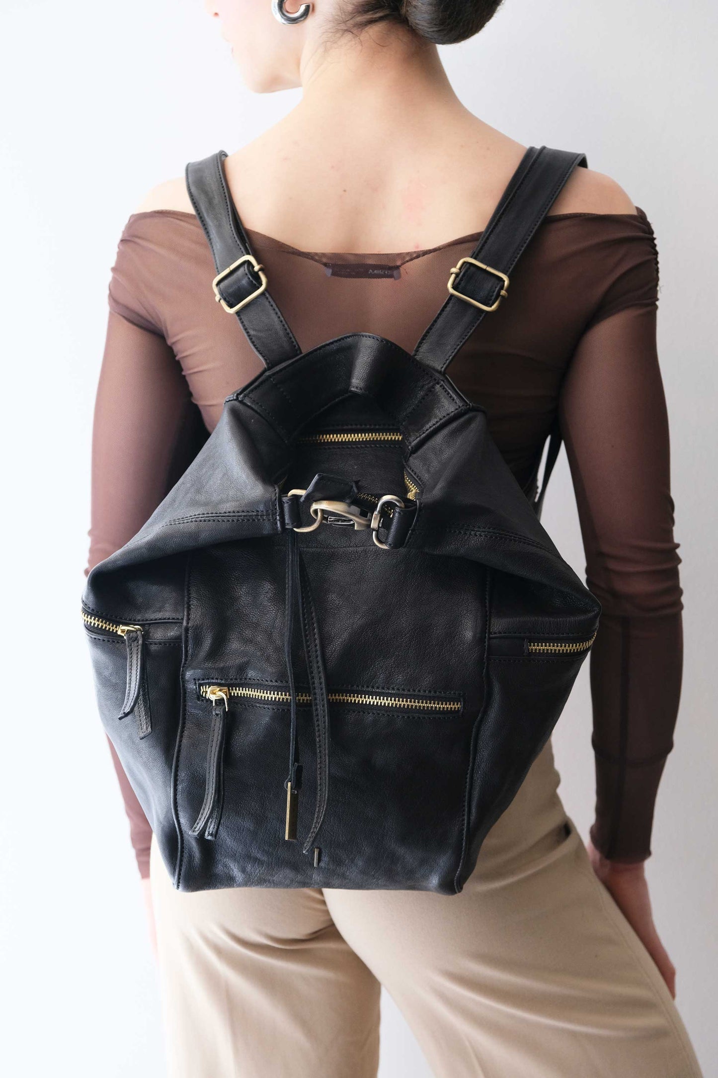 Vicky 2 backpack in black vegetable - Made in Italy -