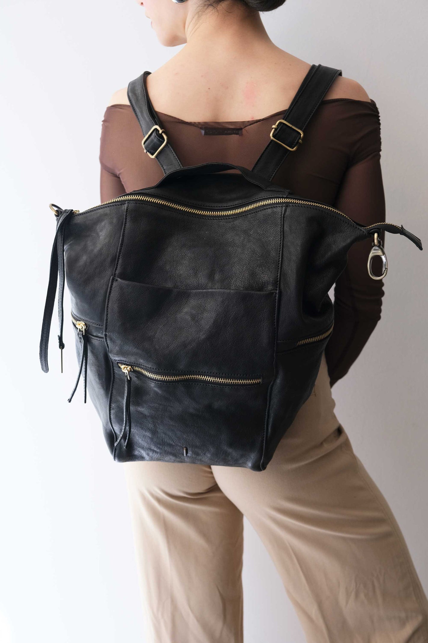 Vicky 2 backpack in black vegetable - Made in Italy -