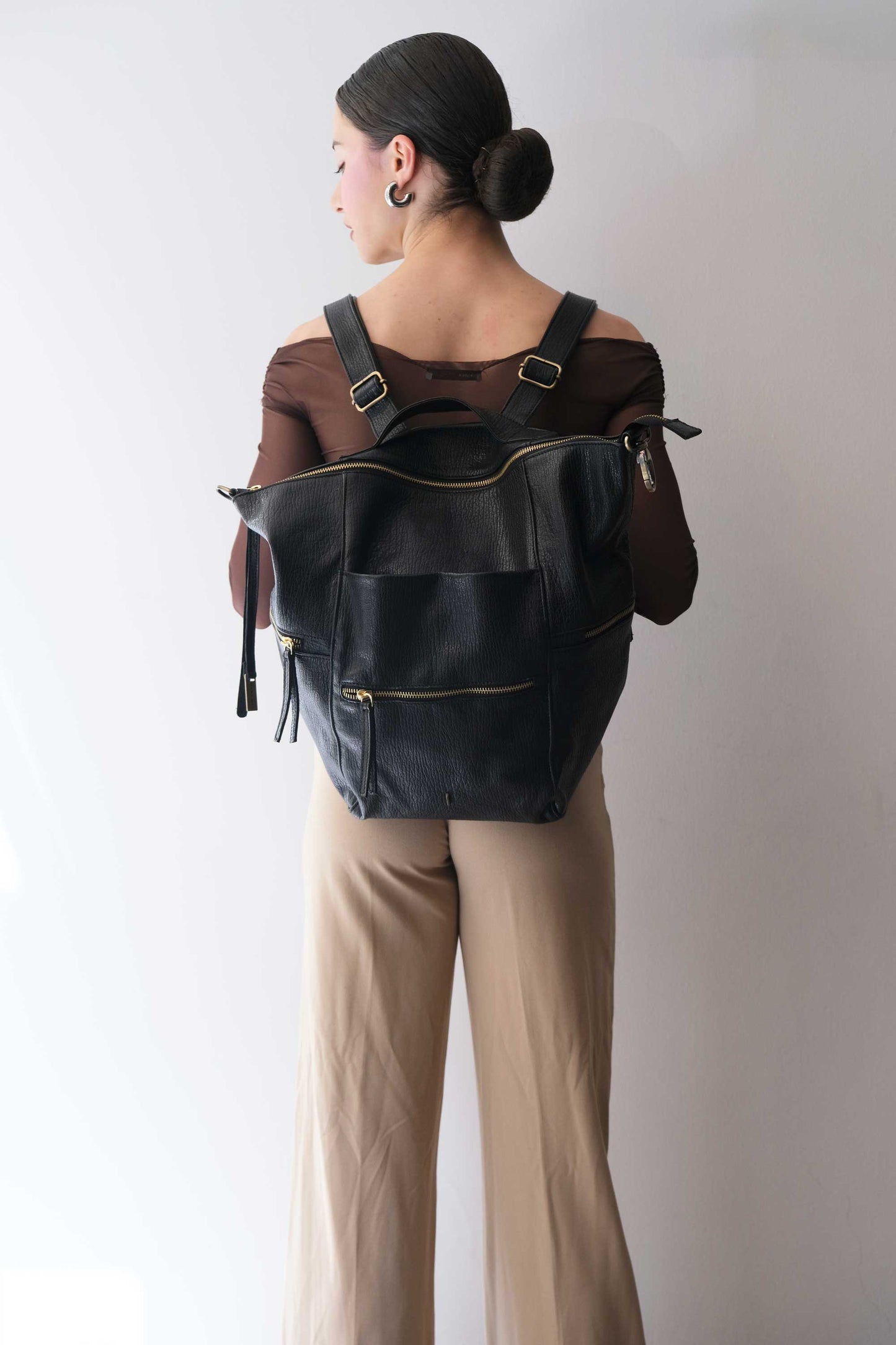 Vicky2 backpack in black shark-print vegetable-tanned nappa leather - Made in Italy -