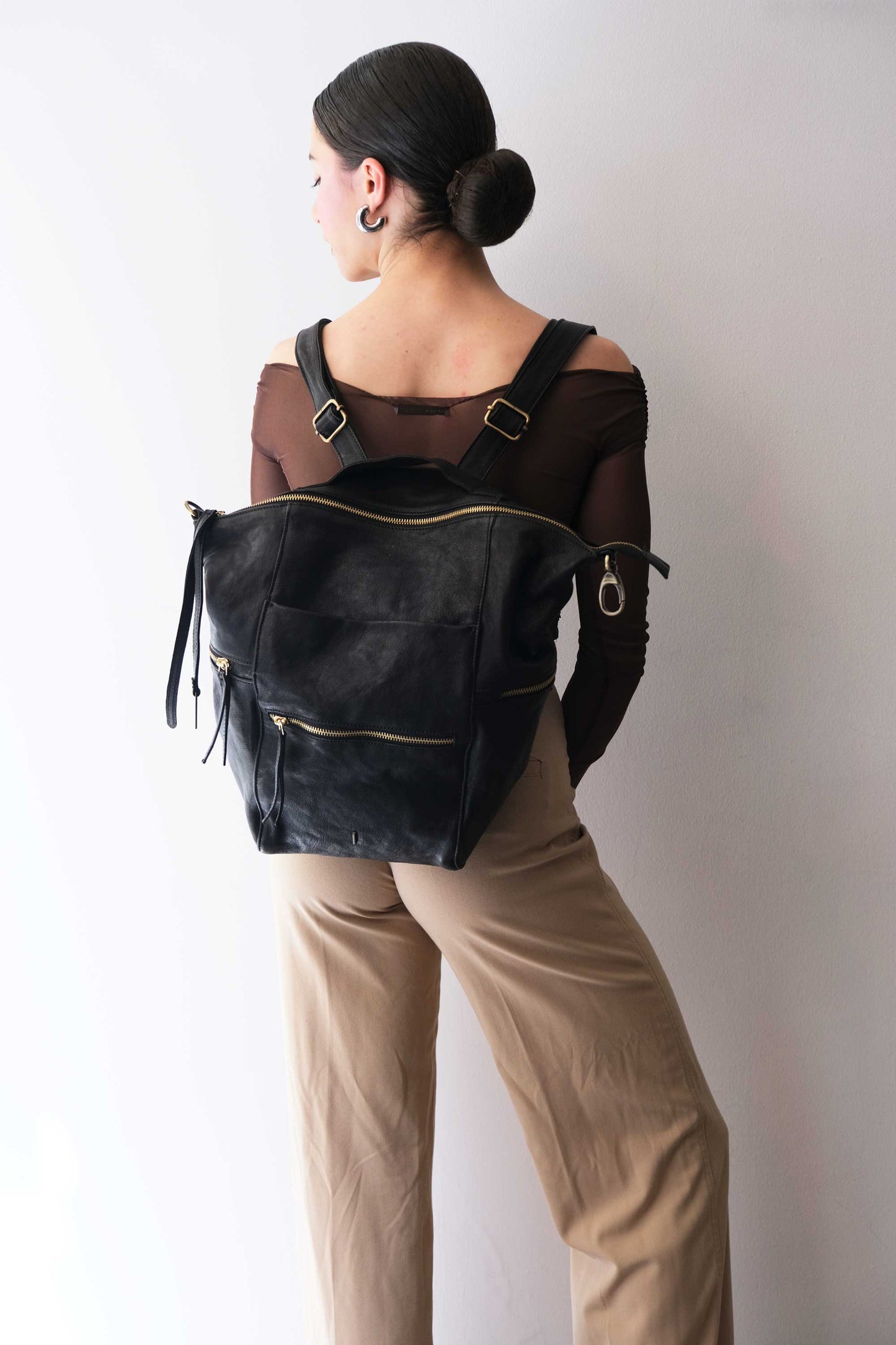 Vicky 2 backpack in black vegetable - Made in Italy -