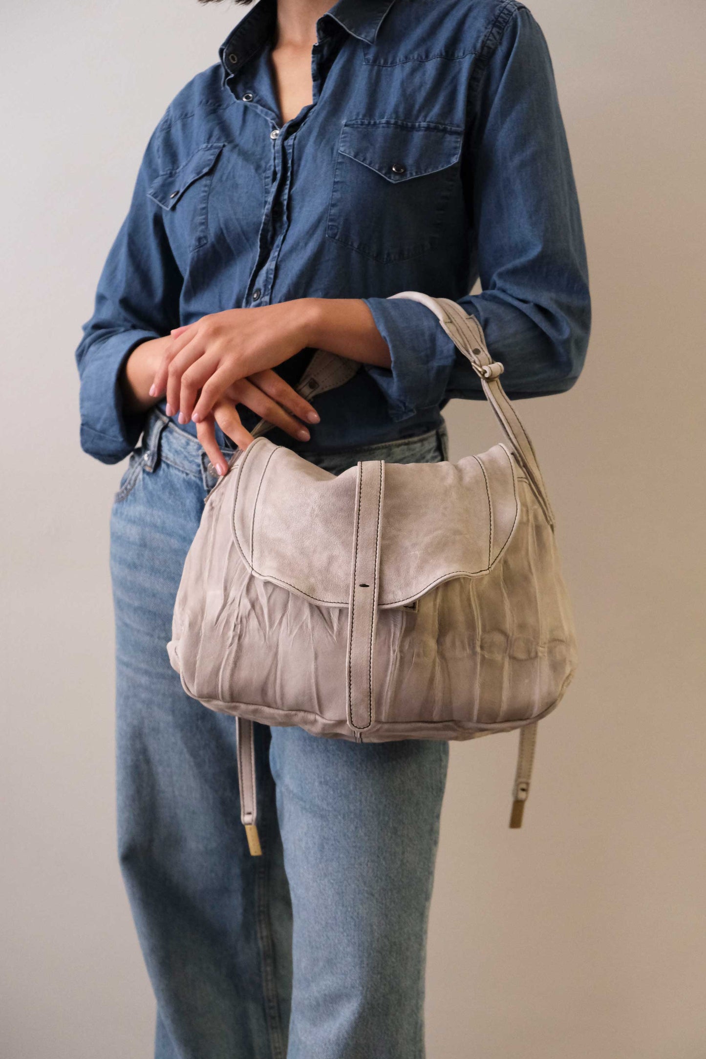 Do saddle bag in pomice soft nappa lomé - Made in Italy-