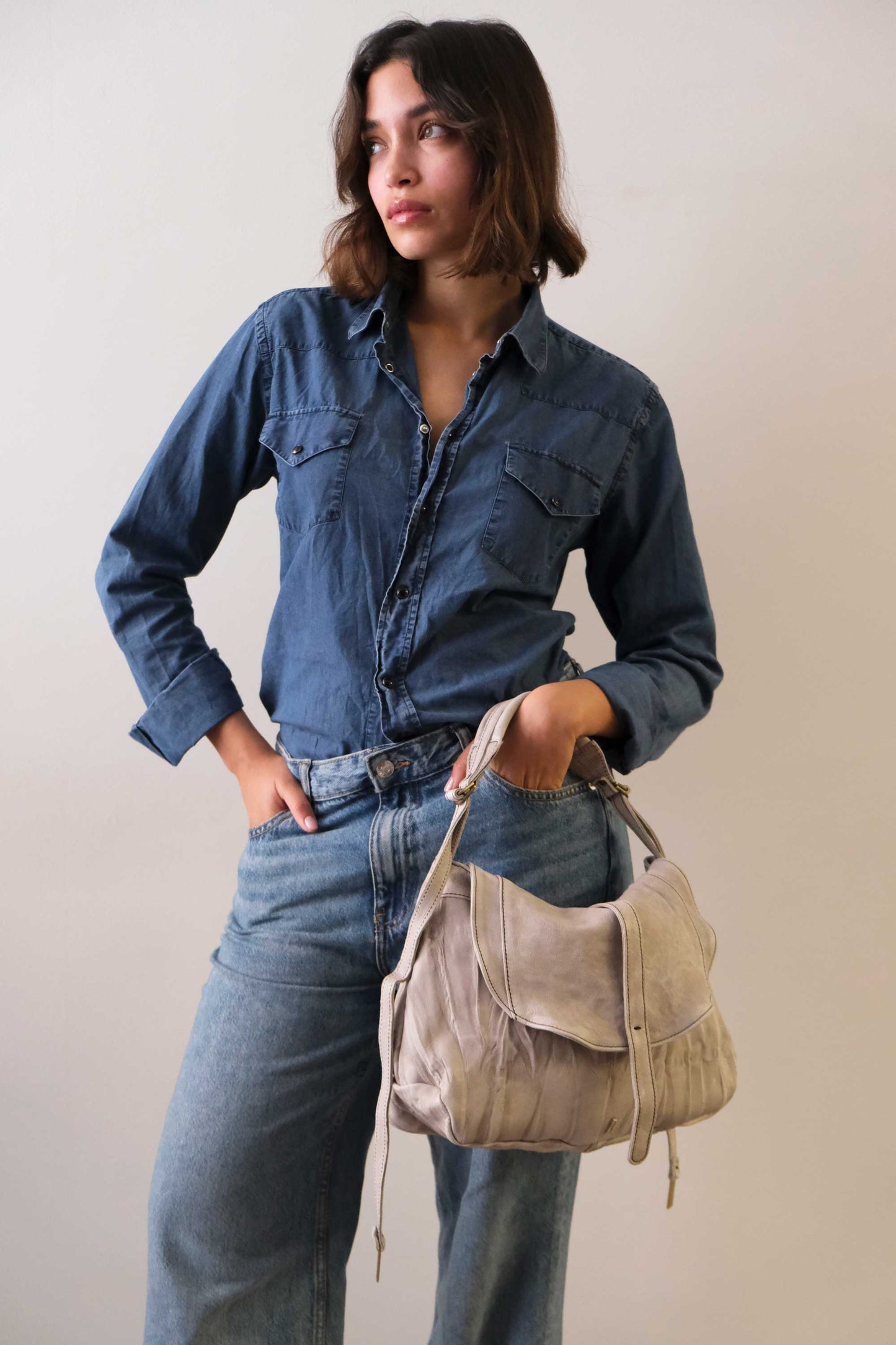 Do saddle bag in pomice soft nappa lomé - Made in Italy-