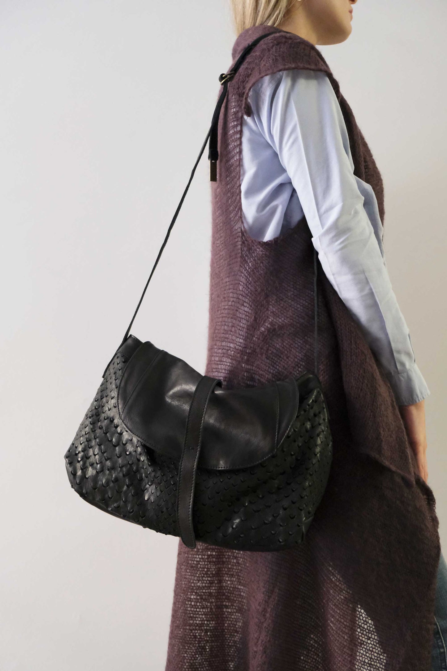 PRE ORDER discount 15%-Do saddle bag in black perforated leather  - use code PREORDER15 - DELIVERY IS ESTIMATED WITHIN APPROXIMATELY 30 DAYS FROM THE ORDER DATE- Made in Italy -