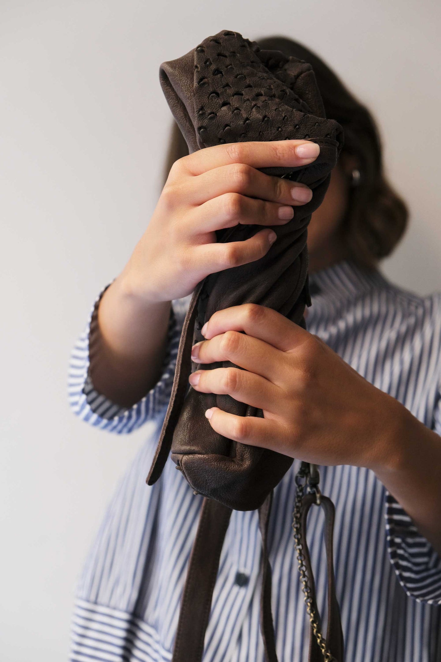 PRE ORDER discount 15%- Chicca Media hobo bag in brown perforated nappa - use code PREORDER15 - DELIVERY IS ESTIMATED WITHIN APPROXIMATELY 30 DAYS FROM THE ORDER DATE - Made in Italy -