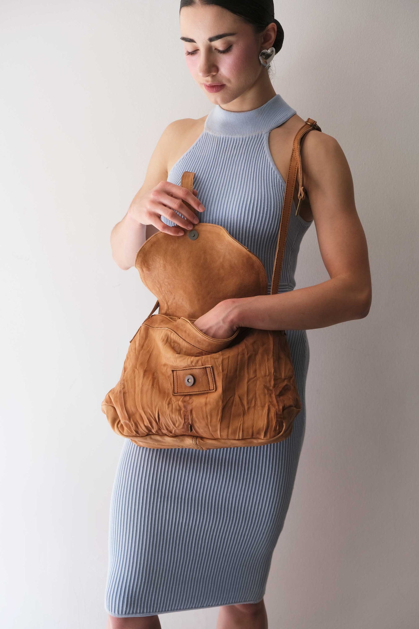 Do saddle bag cognac in soft nappa lomé - Made in Italy -