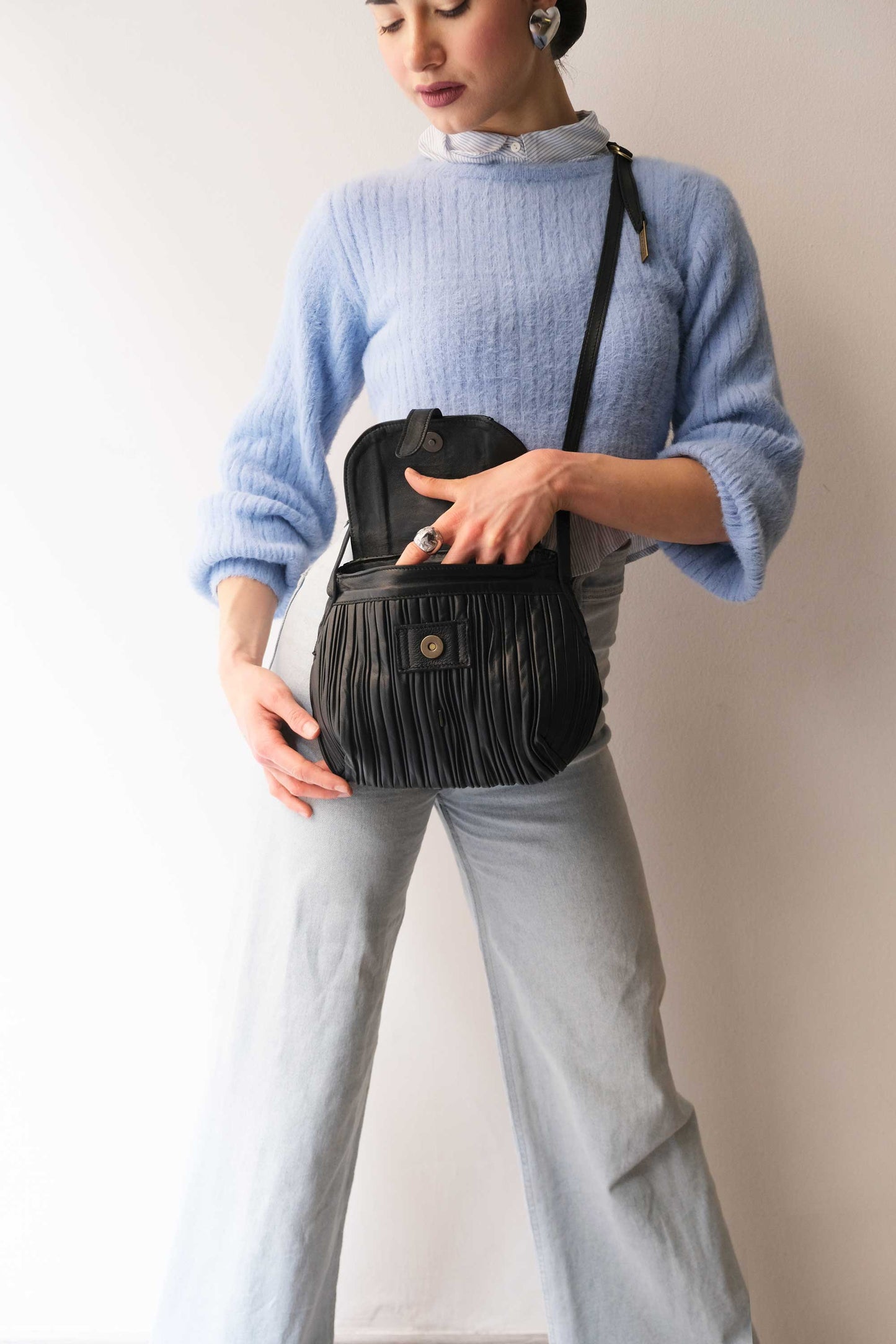 PRE ORDER discount 15%-Do mini saddle bag in pleated black colour nappa leather - use code PREORDER15 - DELIVERY IS ESTIMATED WITHIN APPROXIMATELY 30 DAYS FROM THE ORDER DATE- Made in Italy -