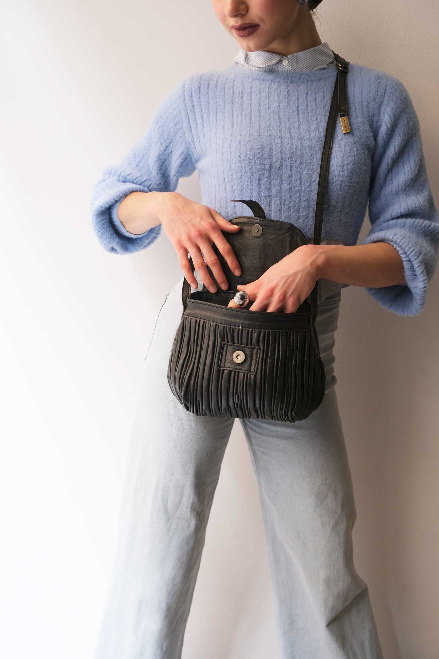 PRE ORDER discount 15%- Do mini saddle bag in pleated brown colour nappa leather - use code PREORDER15 - DELIVERY IS ESTIMATED WITHIN APPROXIMATELY 30 DAYS FROM THE ORDER DATE- Made in Italy -