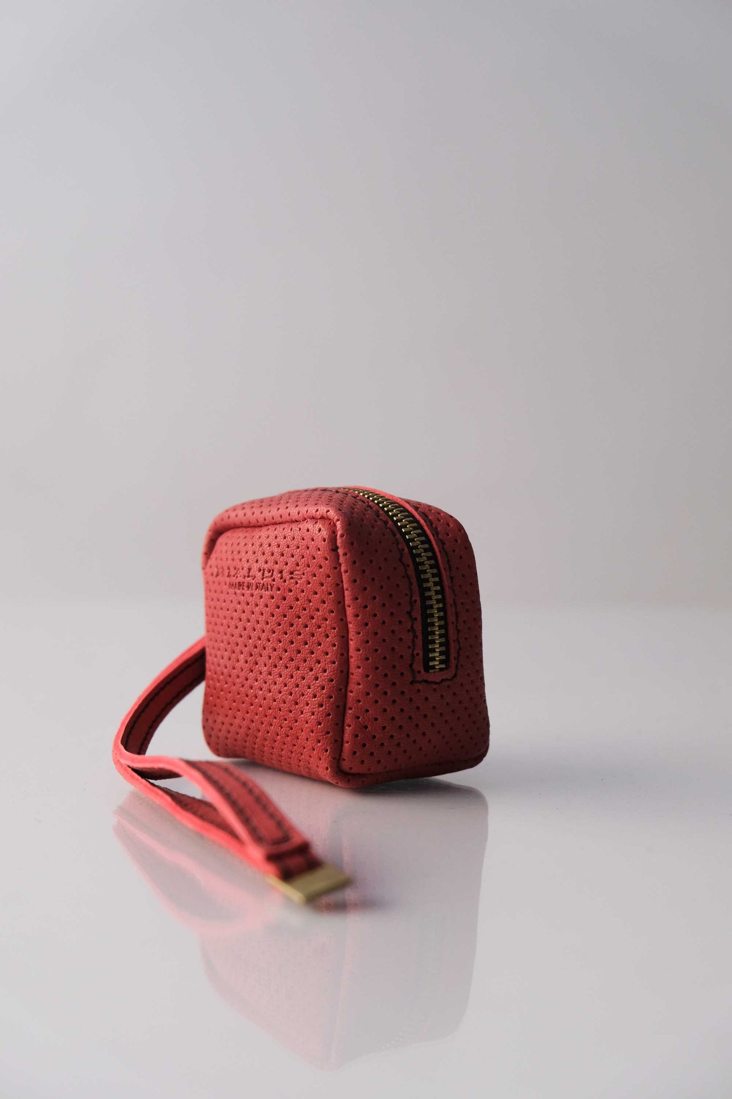 Dream box mini pochette in nappa red perforated vegetable leather - Made in Italy -