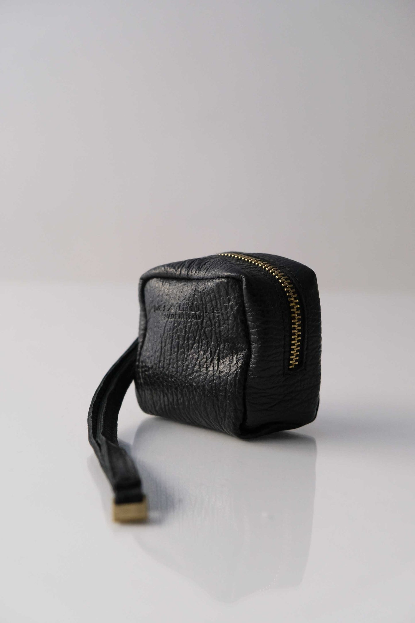 Dream box mini pochette in black printed shark calf leather - Made in Italy -