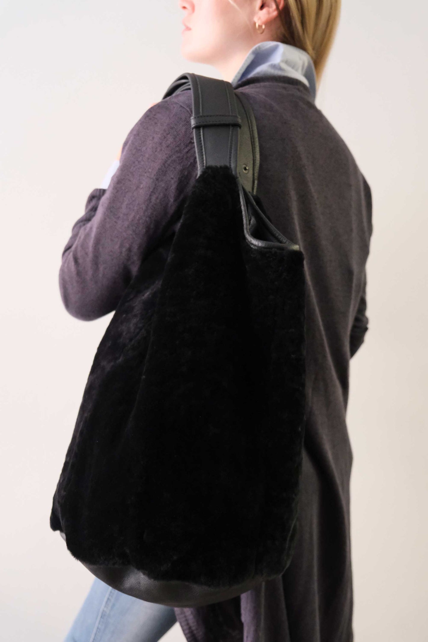 Lena tote bag in montone nera - Made in Italy -