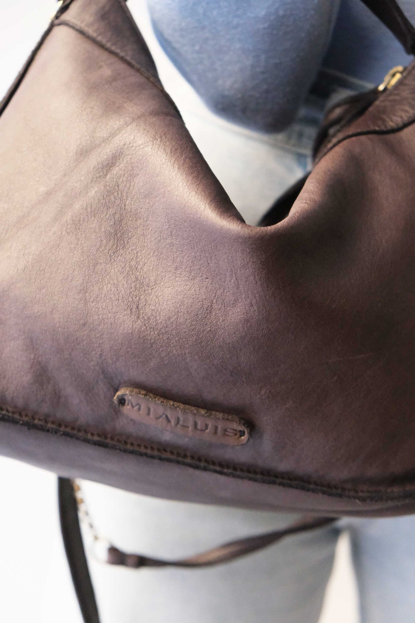 Rechi media hobo bag brown garment-dyed leather - Made in Italy -