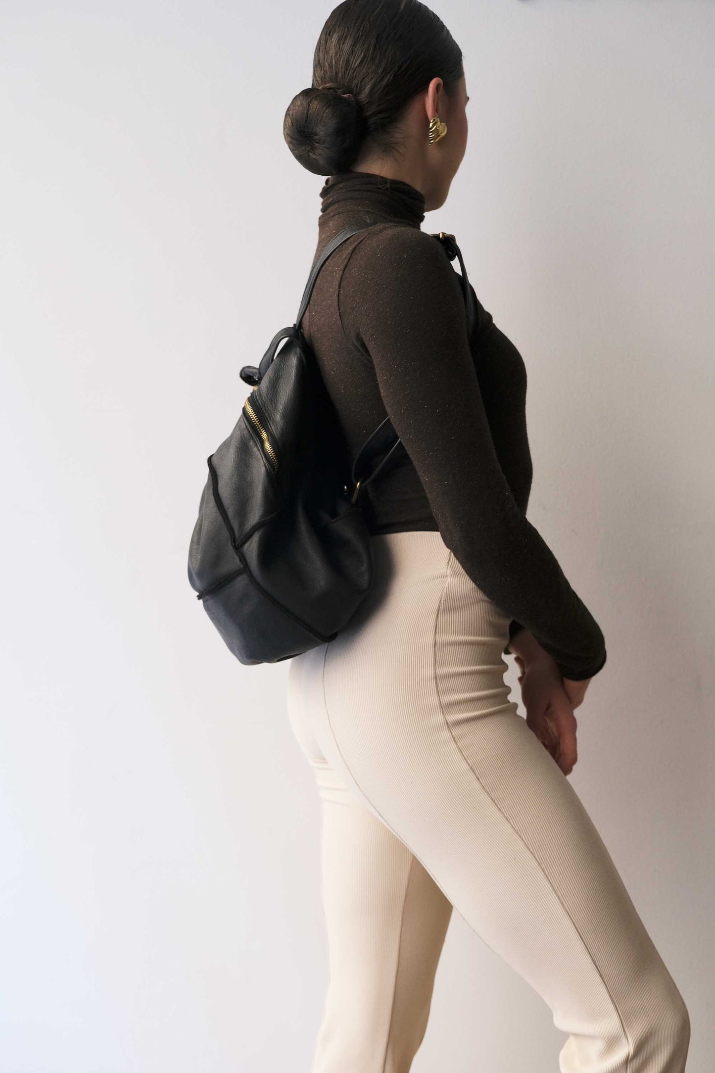 Reneri backpack black garment-dyed leather - Made in Italy -