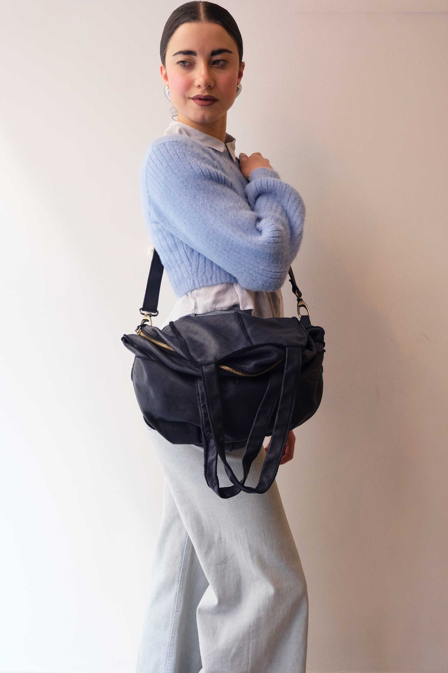 Reri bag navy garment-dyed leather - Made in Italy -