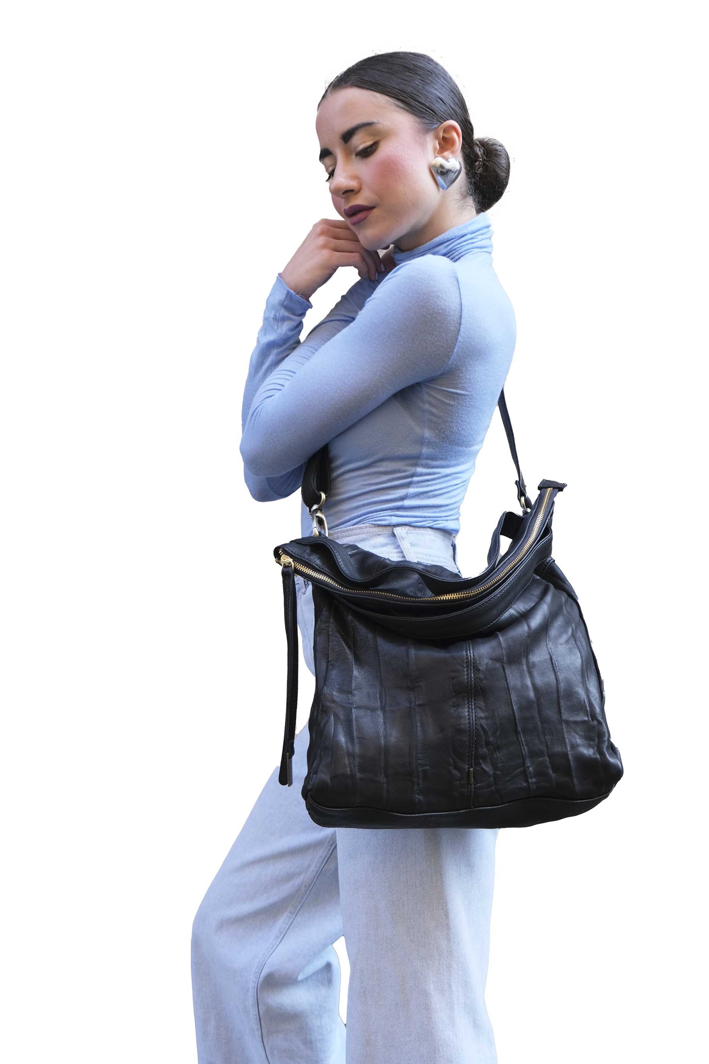 Valy tote bag in soft nappa lomé black - Made in Italy -