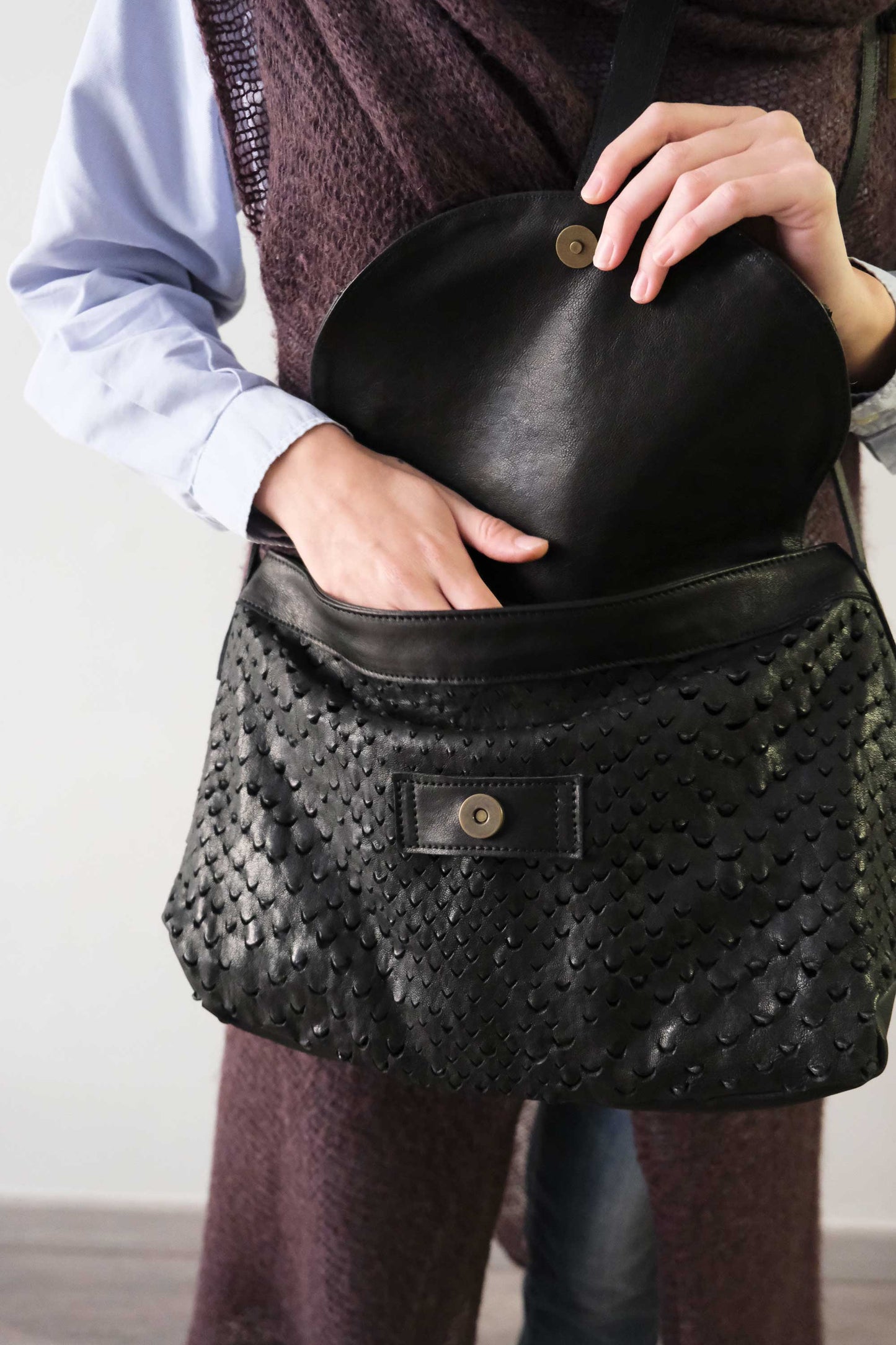 PRE ORDER discount 15%-Do saddle bag in black perforated leather  - use code PREORDER15 - DELIVERY IS ESTIMATED WITHIN APPROXIMATELY 30 DAYS FROM THE ORDER DATE- Made in Italy -